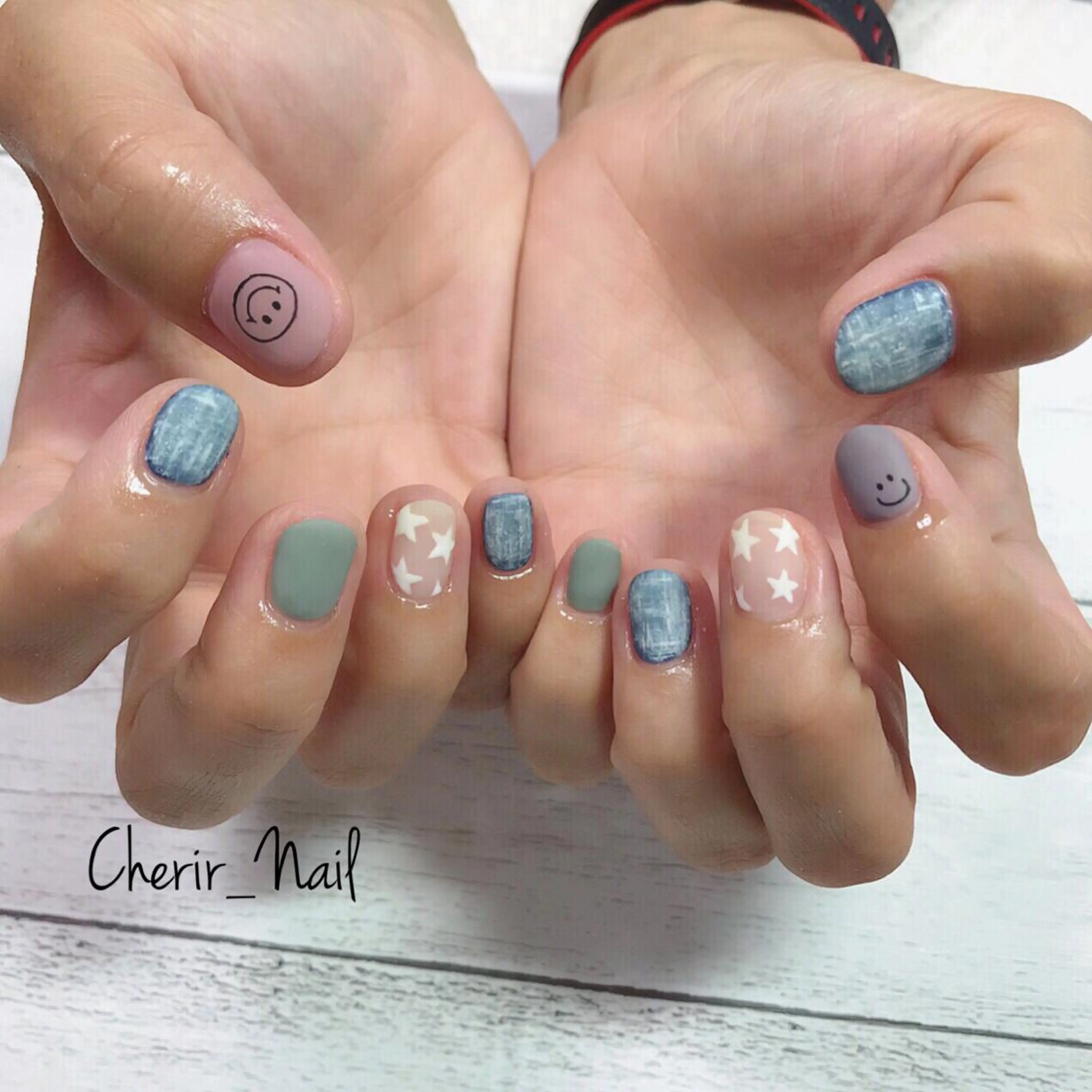 ネイル カジュアル マットネイル ショートネイル 夏ネイル Cherirnail kaoriのネイルデザイン