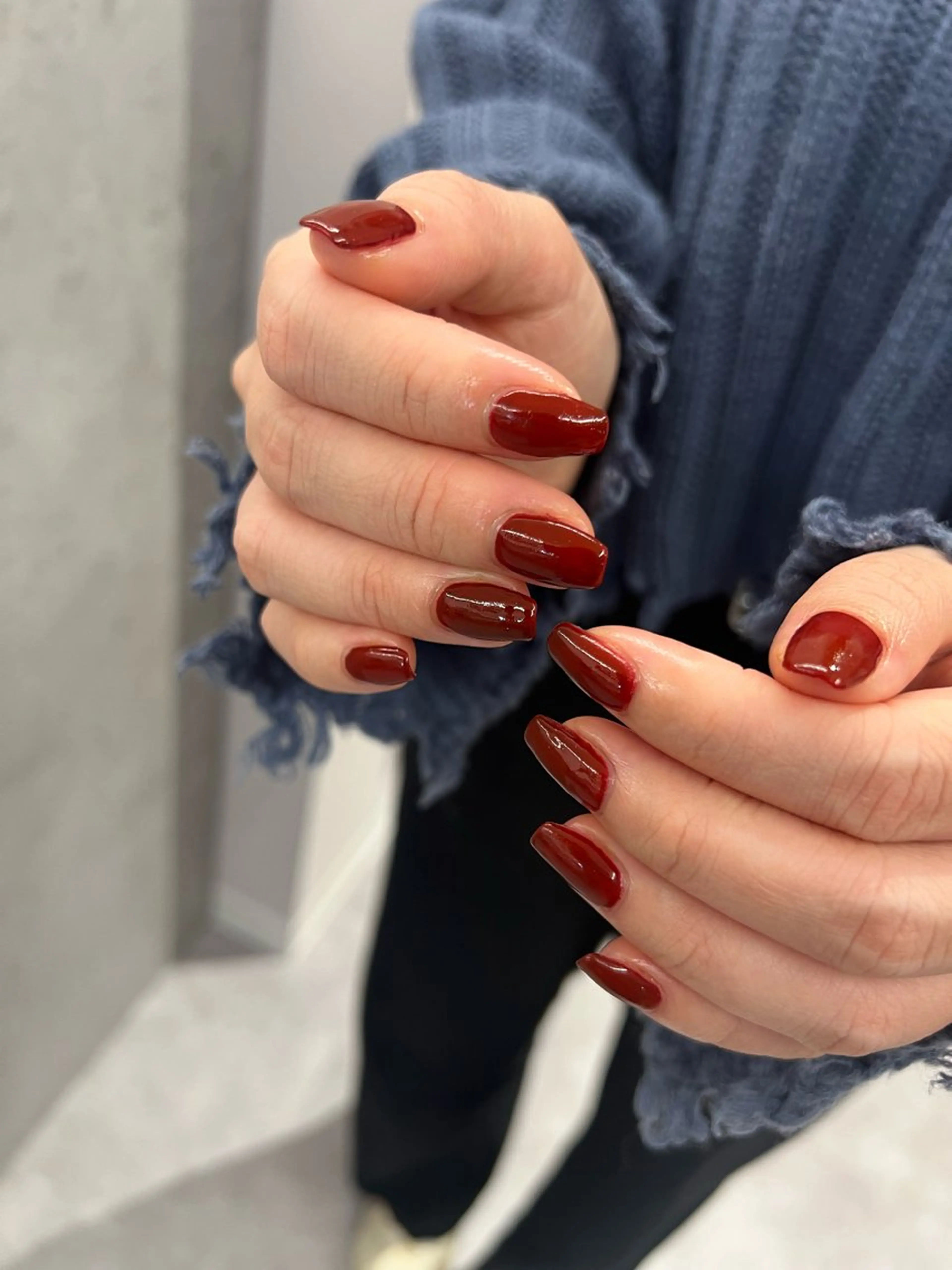 ネイル ボルドー ワンカラーネイル 赤色 ハンドネイル ハンドケア Bana_ Nailのネイルデザイン