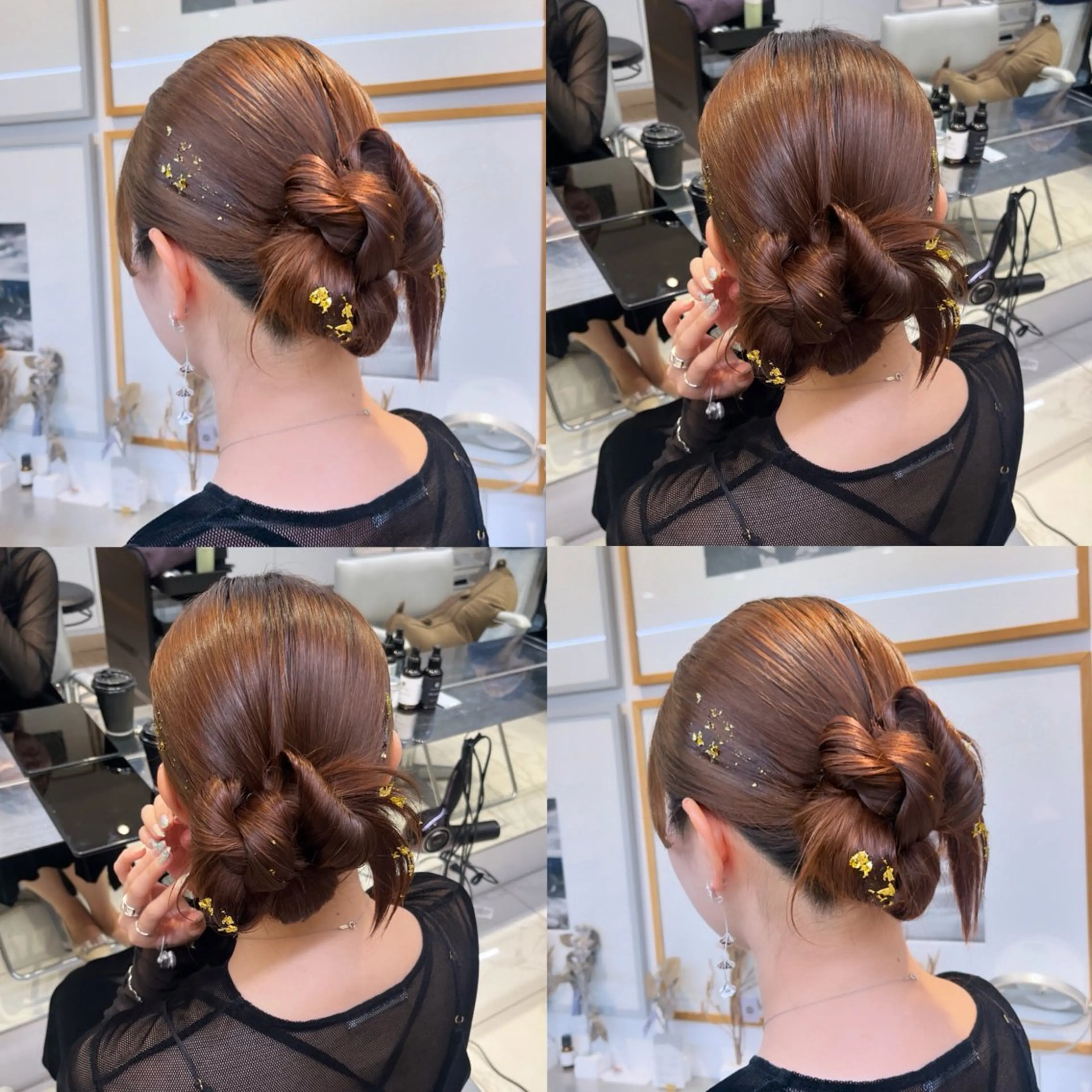 セミロング カラー お団子ヘア 韓国風ヘア カジュアルを女っぽく 𝗮𝘆𝗮𝗰𝗼のヘアスタイル