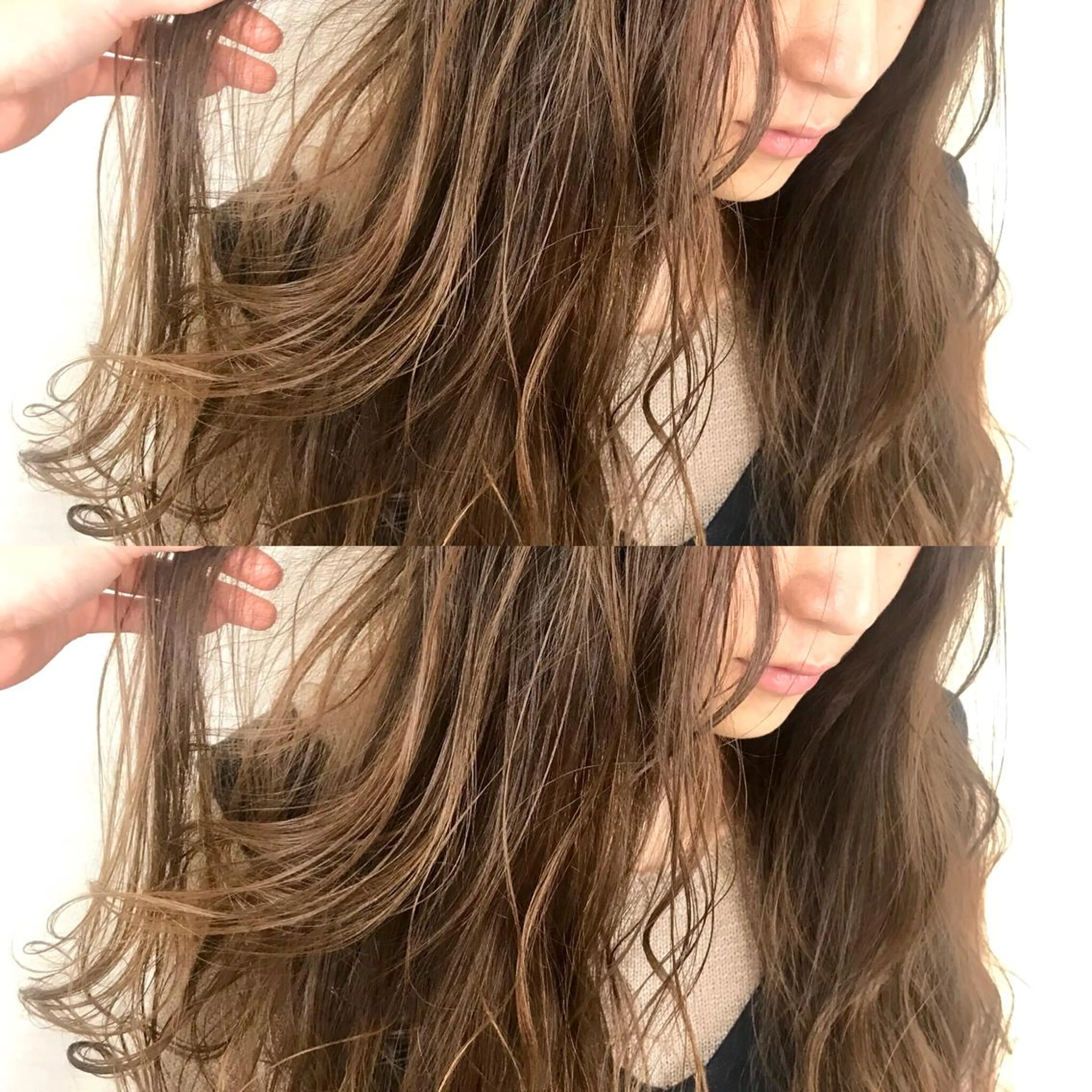 ロング カラー ベージュカラー 韓国レイヤーカット/ ダブルカラーのヘアスタイル