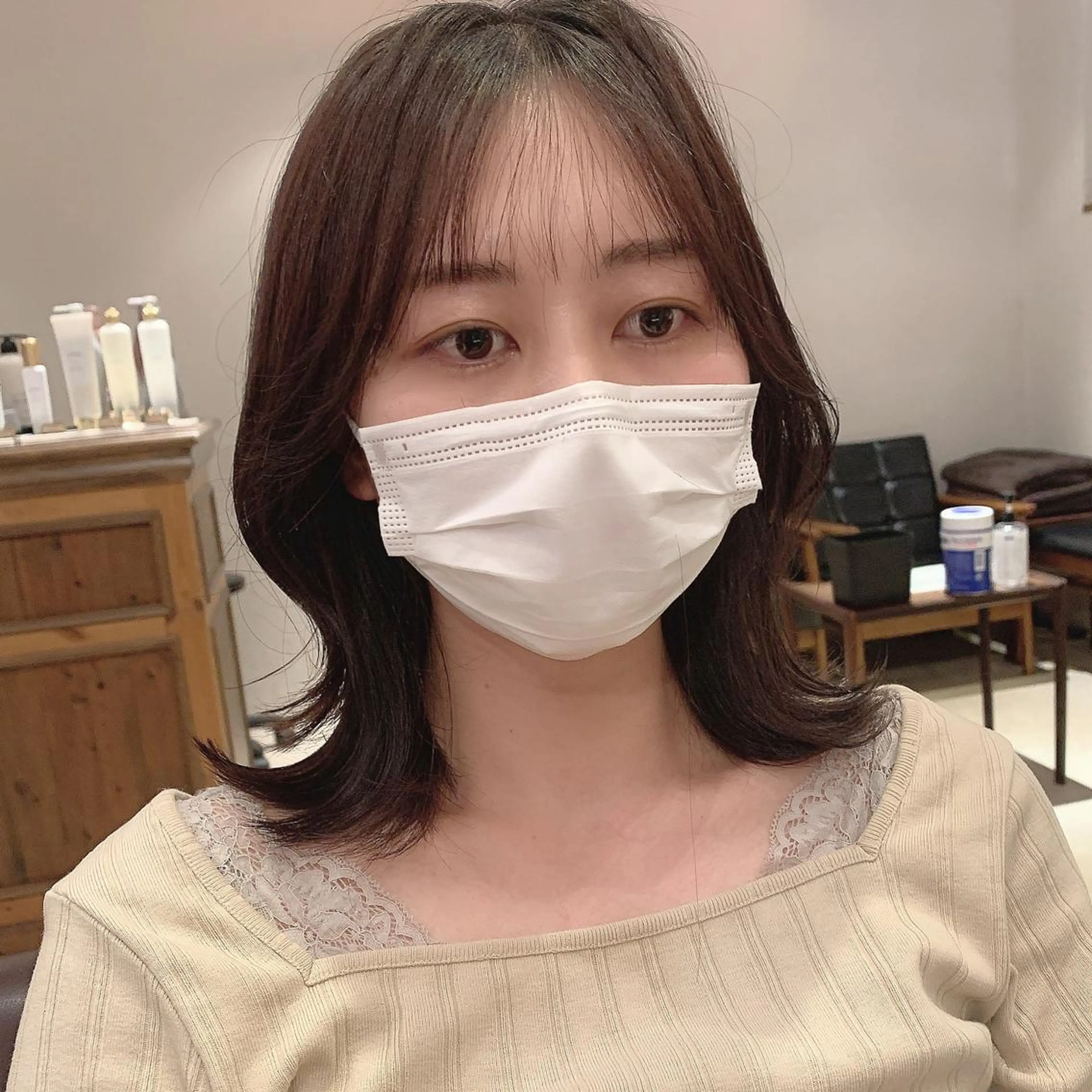 ミディアム カラー ヘアカラー トリートメント ヘッドスパ ヘアセット 透明感/オリーブ/ グレージュ/YUKAのヘアスタイル