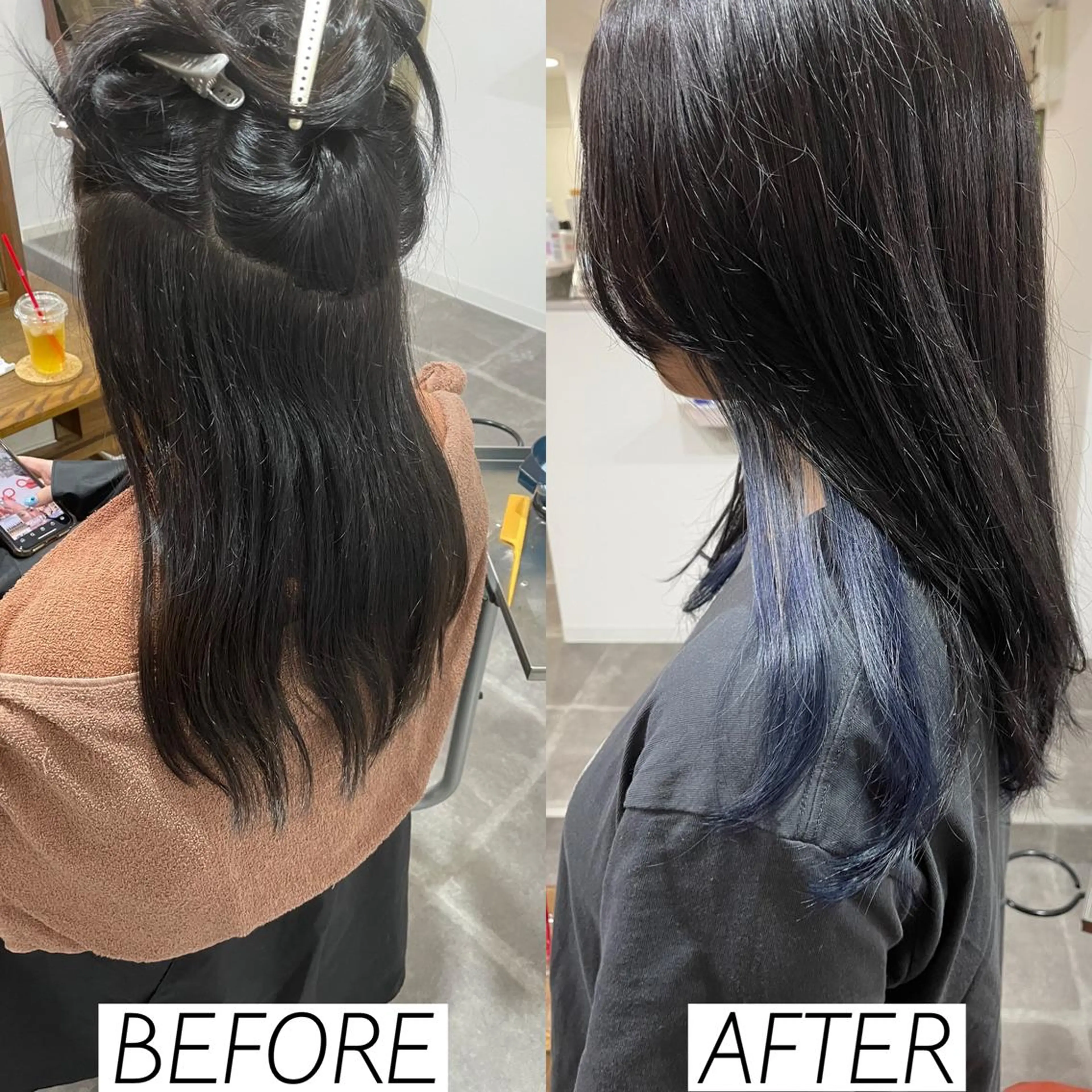 セミロング カラー ブリーチ インナーカラー ネイビーカラー カット ヘアカラー トリートメント 森田 一平のヘアスタイル