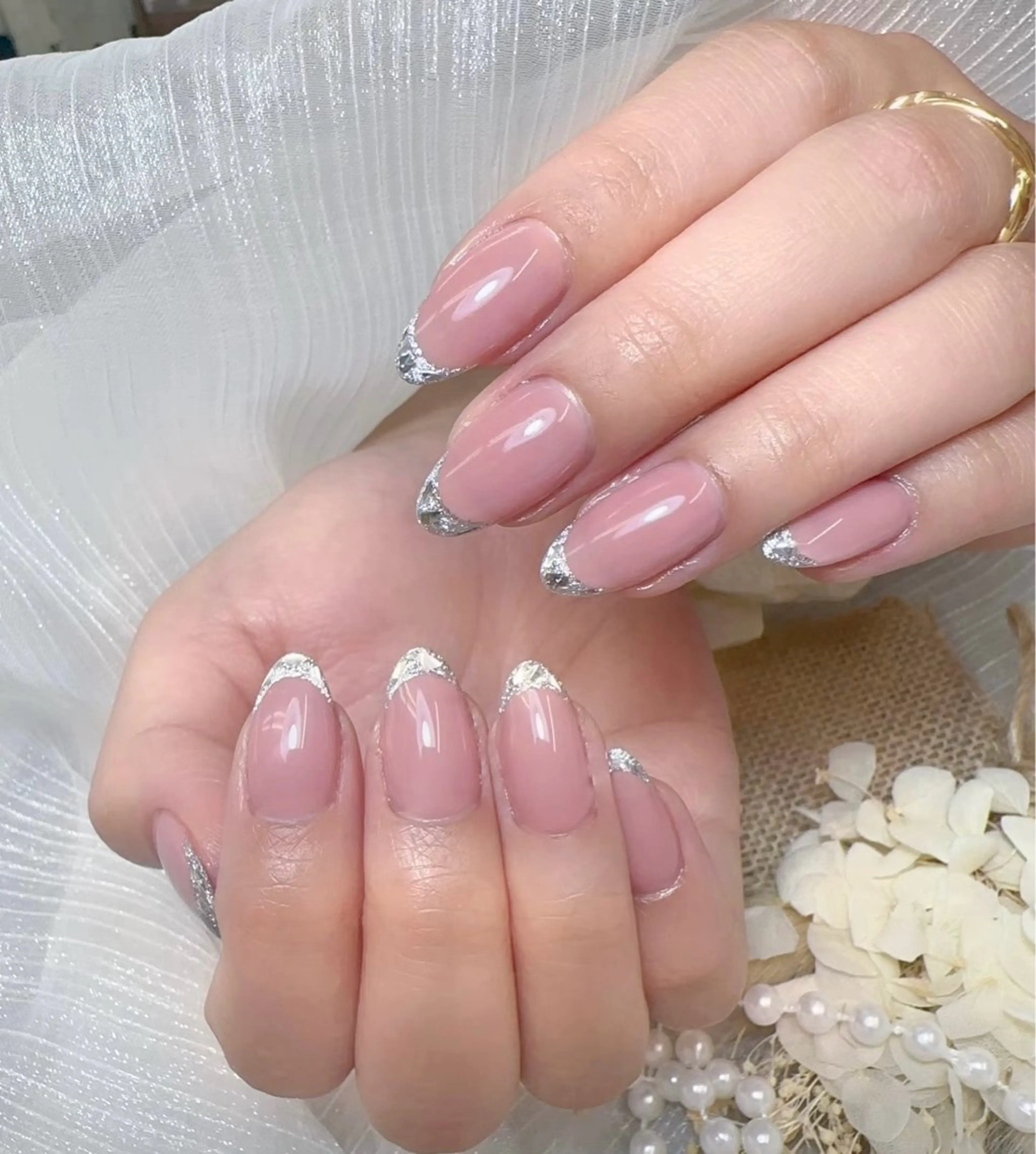 OL向け★輝く指先🌟ガラスフレンチ★ 8980円→4500円の写真