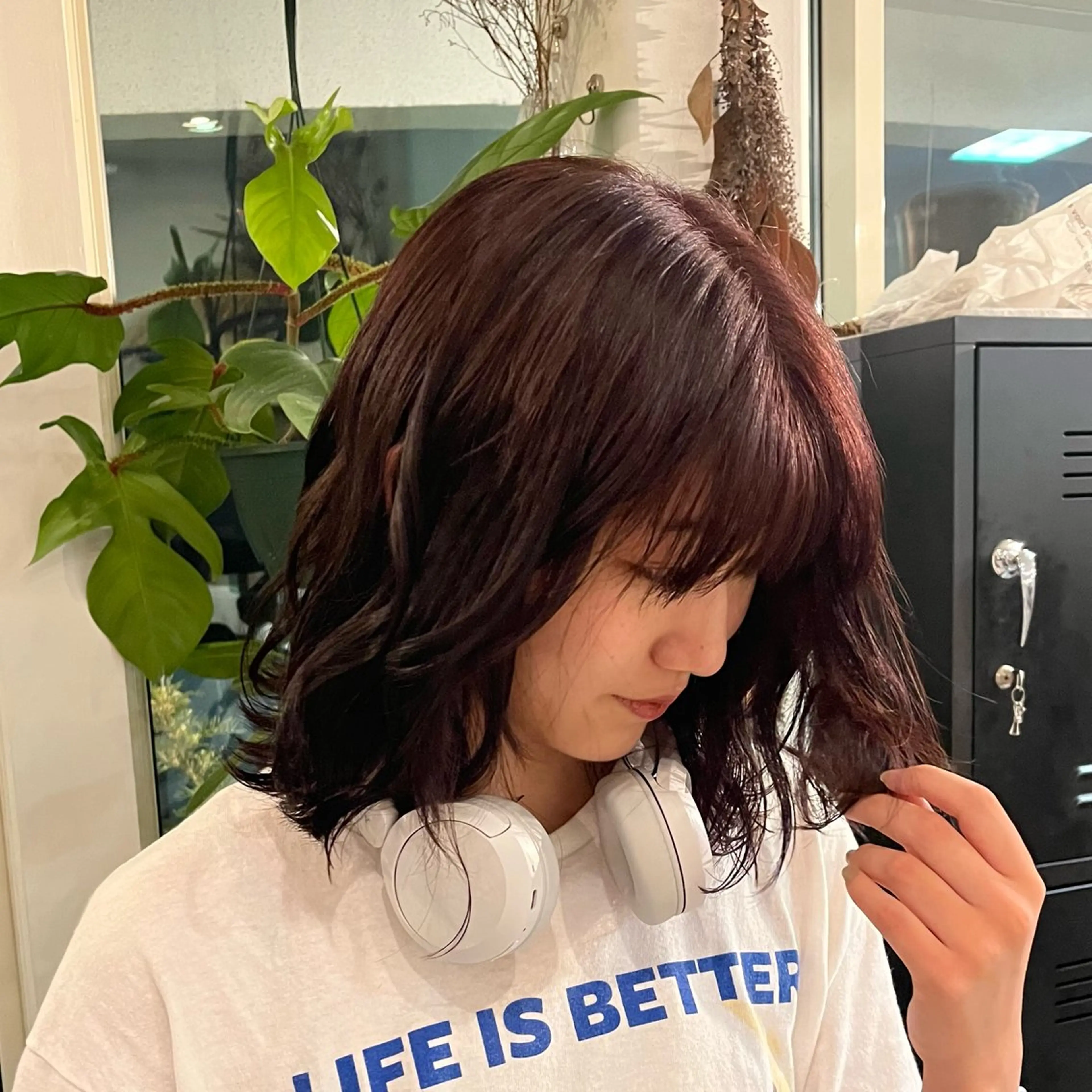 ミディアム カラー ブラウンカラー ピンクカラー ピンクブラウン 高原 優のヘアスタイル