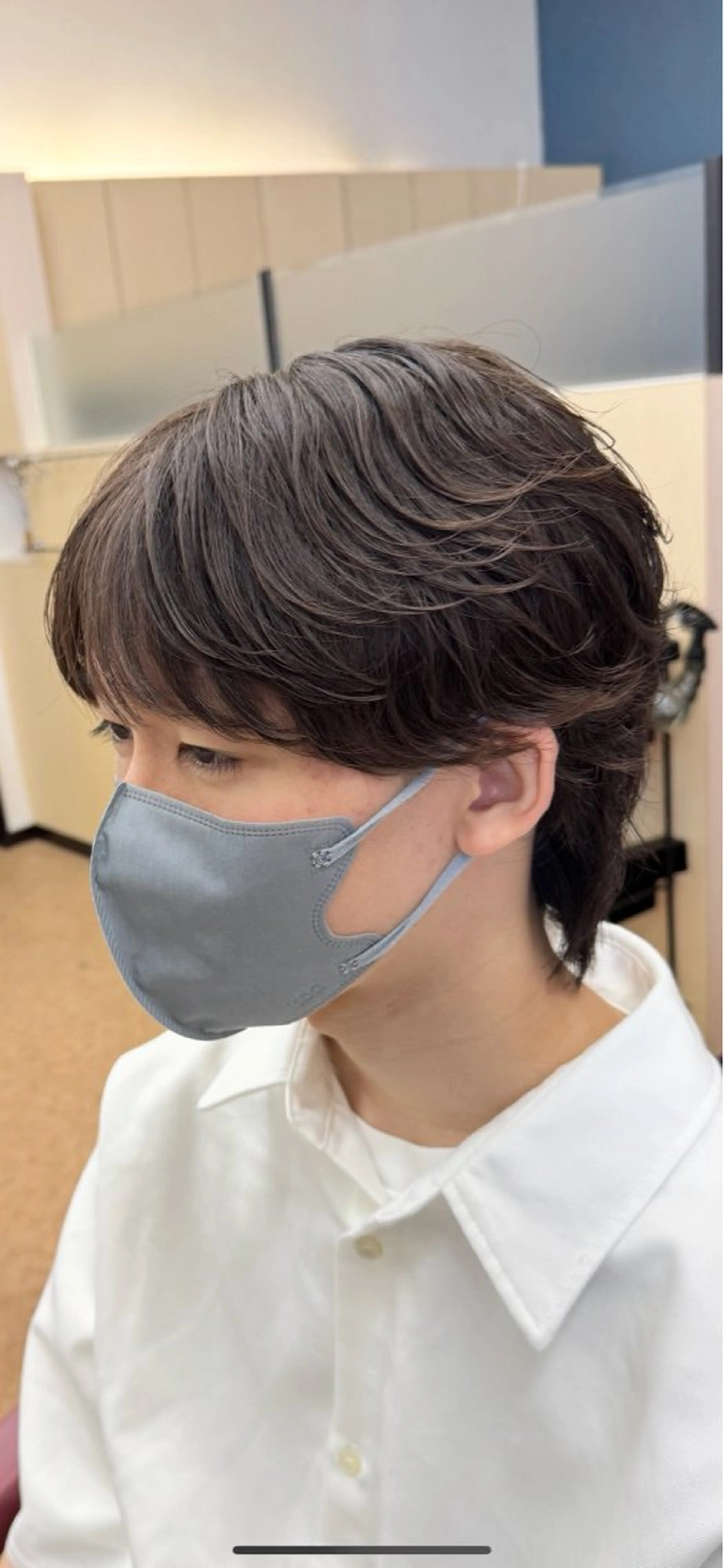 ミディアム メンズ ミディアムパーマ フェザーパーマ メンズパーマ カット パーマ 大石 雄生のヘアスタイル