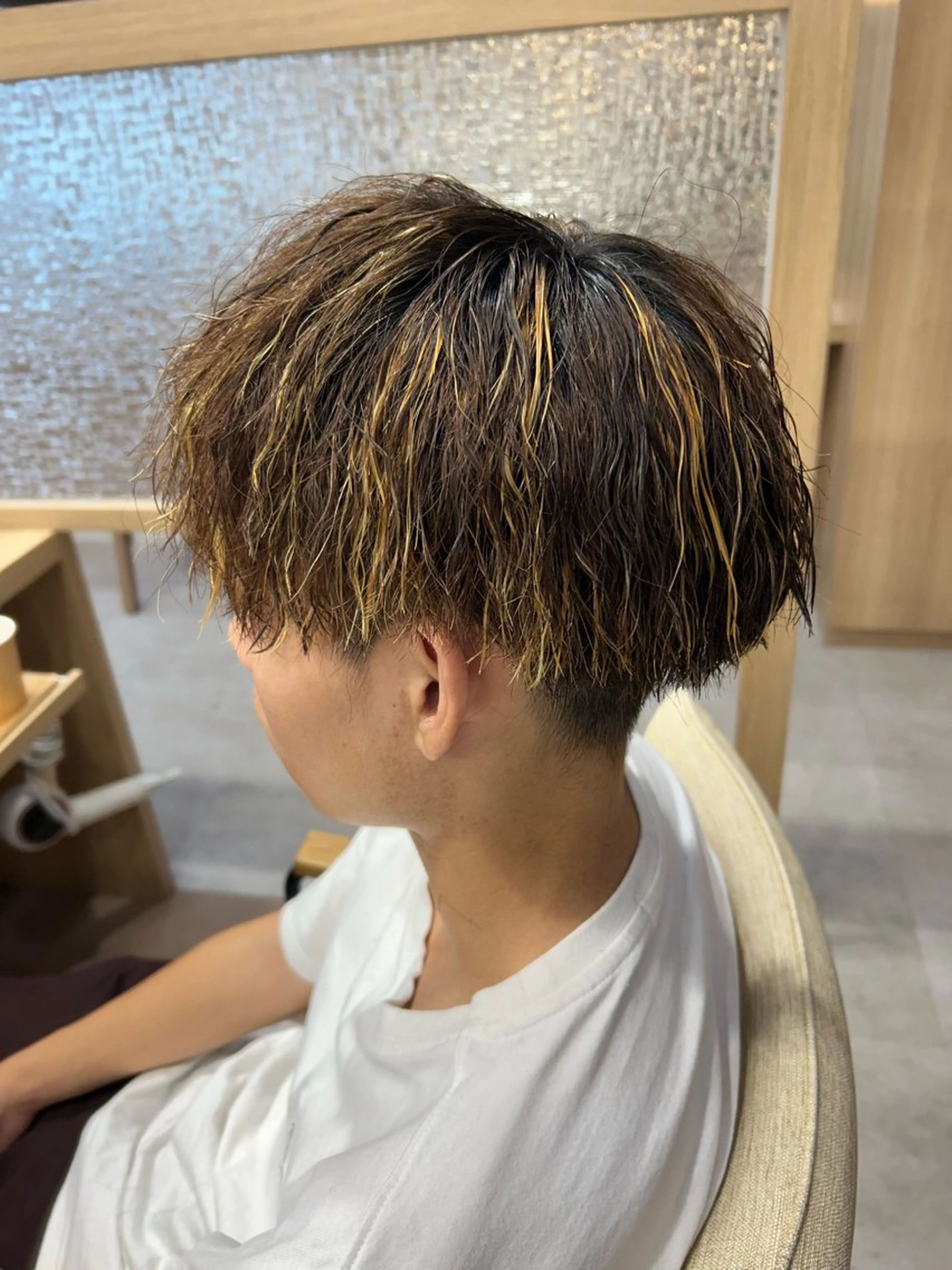 パーマ メンズ カット ヘアカラー パーマ 癖毛￤ボブ￤暖色 🍒竹下 茜🍒のヘアスタイル
