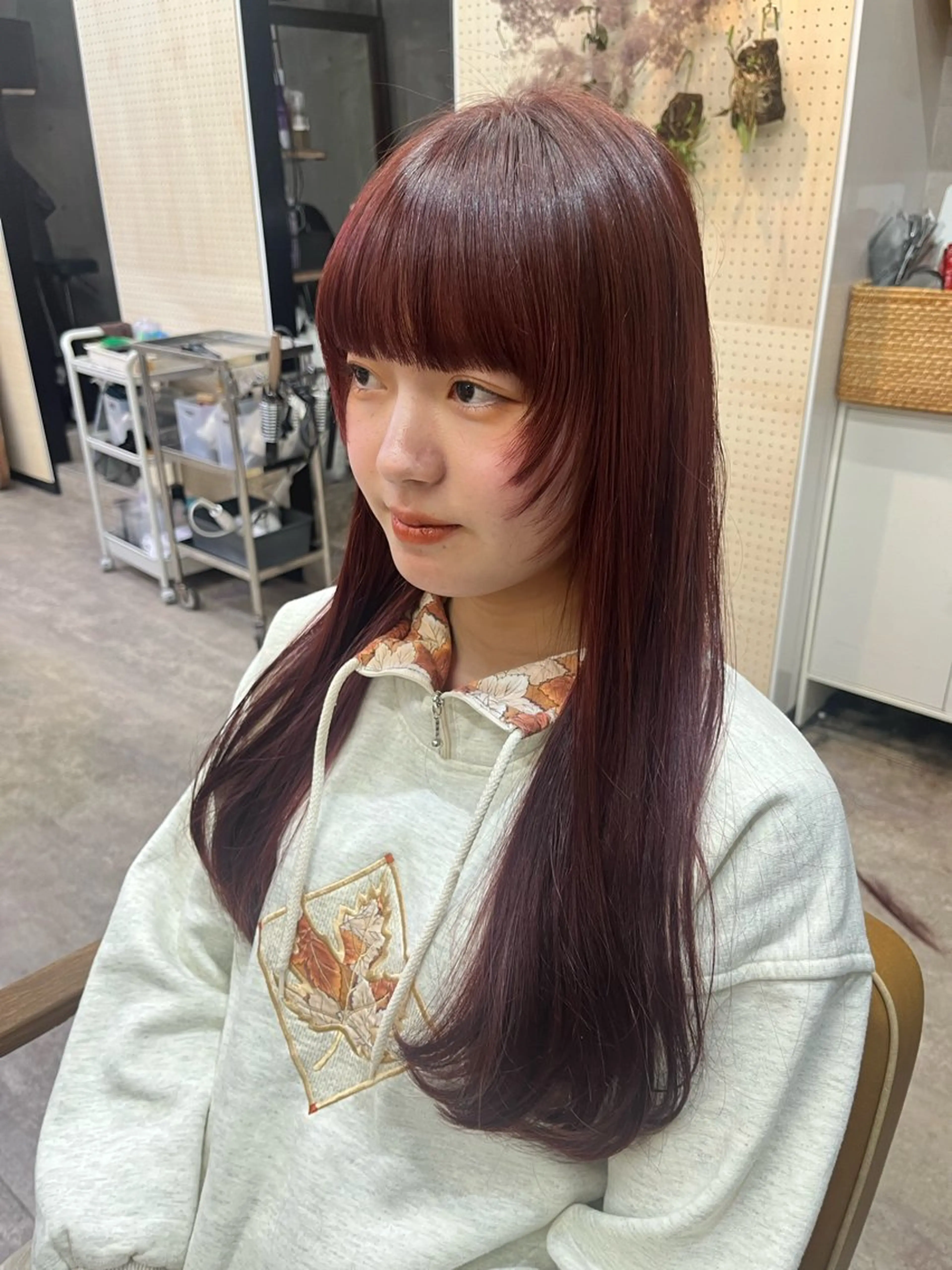 セミロング レッドブラウン 顔周りカット ヘアカラー SALT WATER所属・🫐 𝐌𝐚𝐨 🫐ボブモデル募集のヘアスタイル