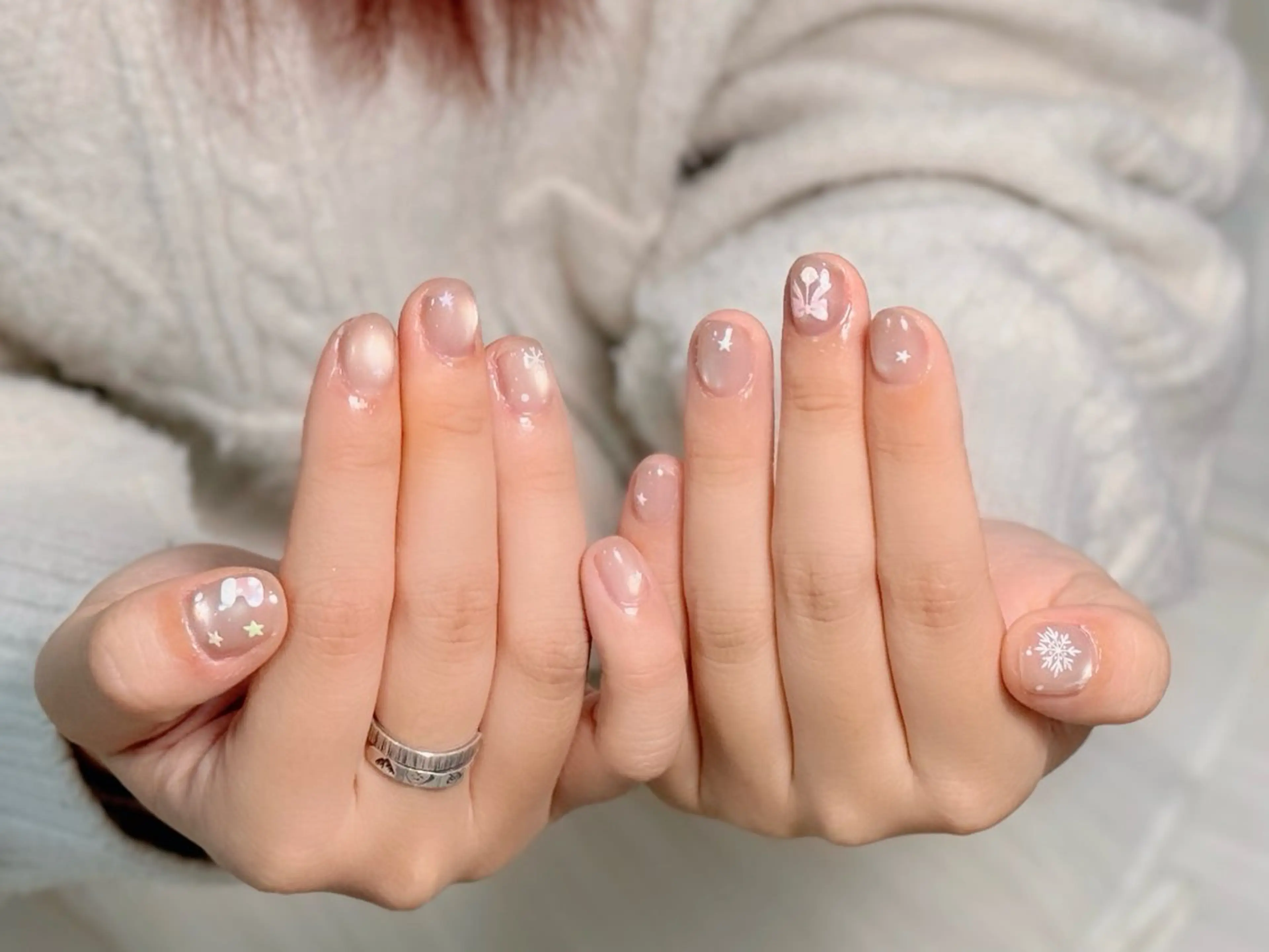 ネイル アートネイル オーロラネイル チークネイル フレンチネイル ガラスフレンチ ハンドネイル 🎀🎀YooLi Nail Salonのネイルデザイン