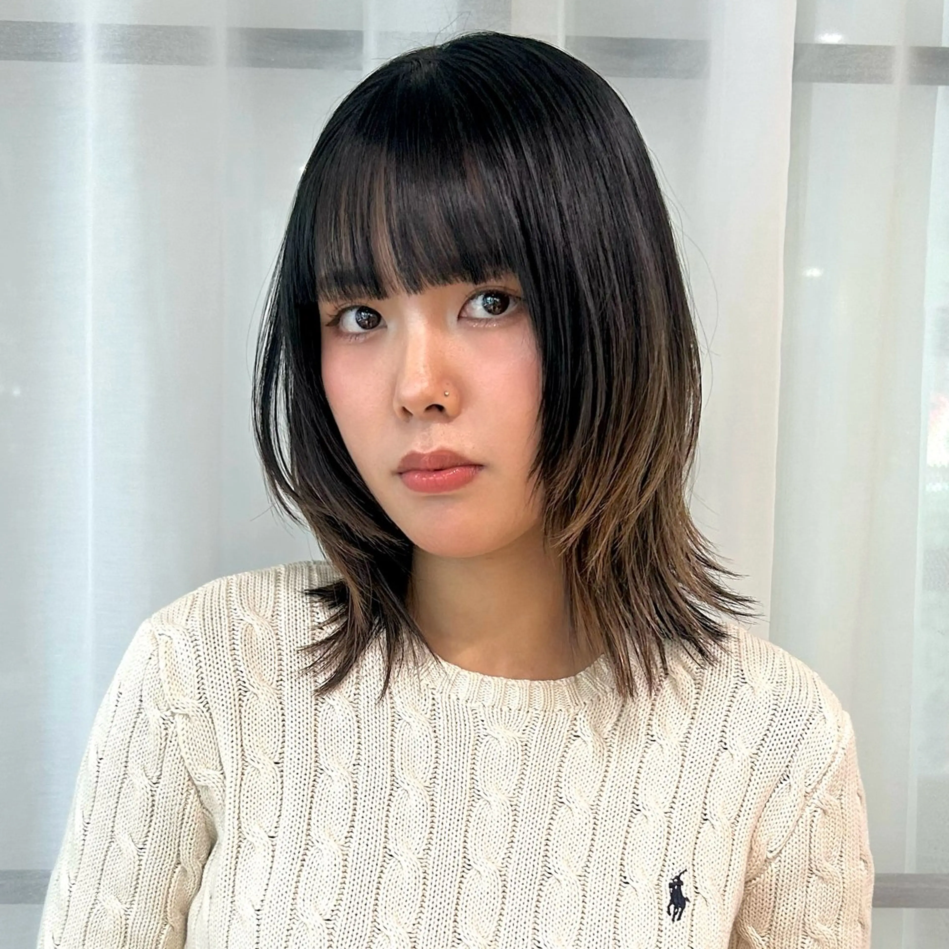 ミディアム カラー ベージュカラー ボブ ヘアカラー ボブレイヤー/ ブリーチ/miyuuのヘアスタイル