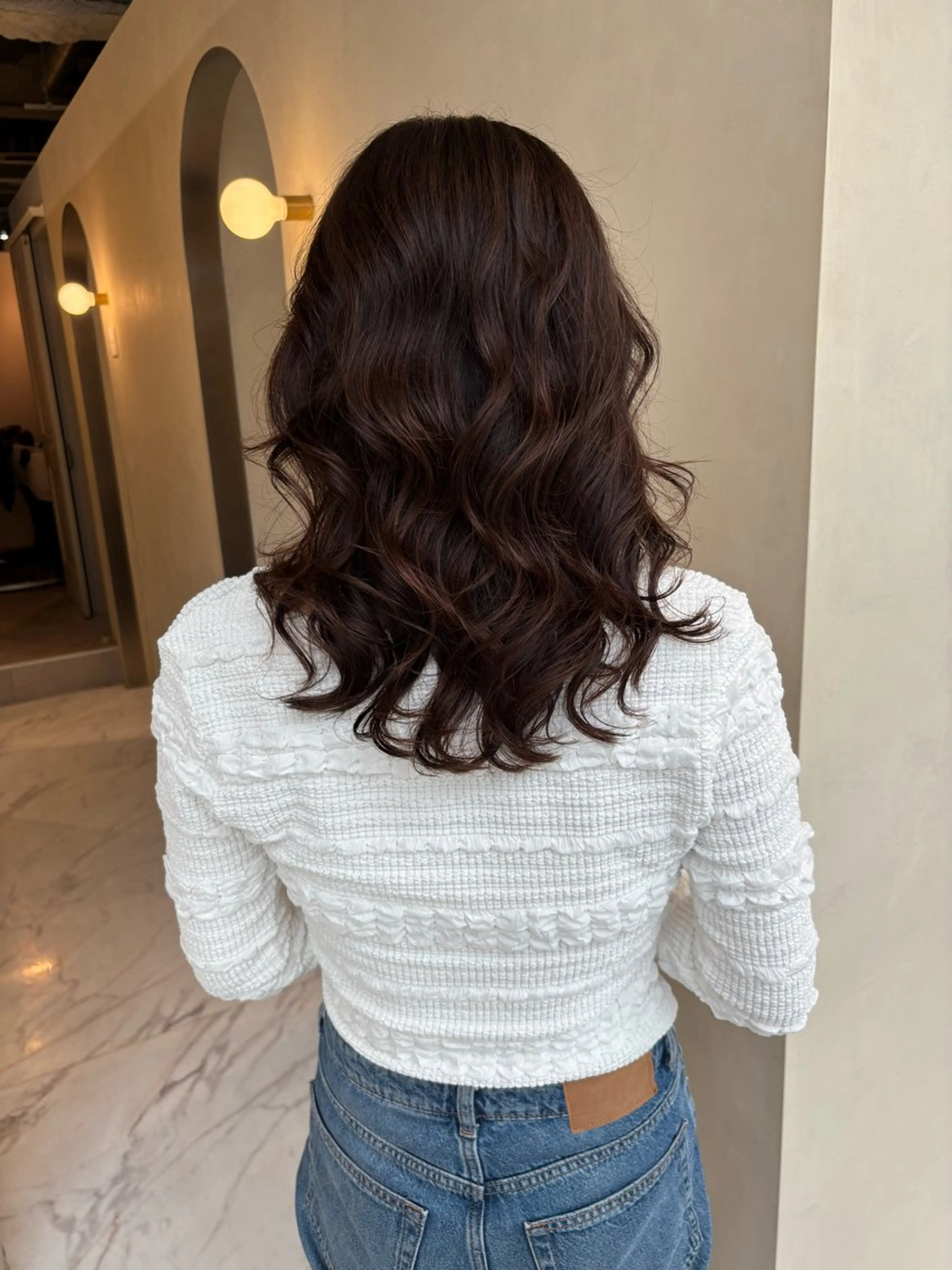 セミロング パーマ セミロングパーマ くびれヘア レイヤーカット 🌟コテ巻き風パーマ 表参道/タナカタカシのヘアスタイル