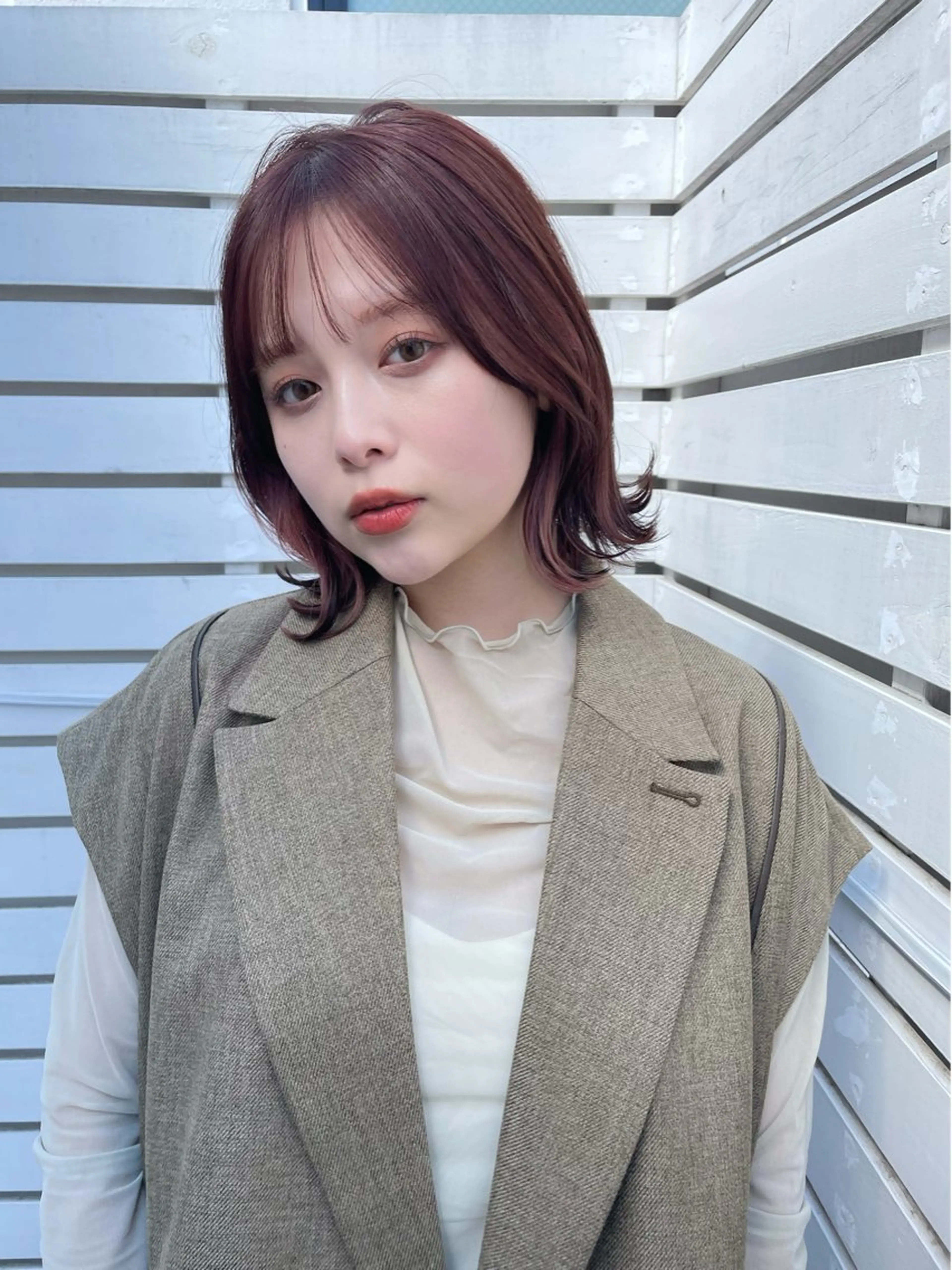 ミディアム ボブレイヤー ボブ レイヤーカット カット ヘアカラー トリートメント ヘッドスパ 結べるレイヤーボブ くびれLady表参道のヘアスタイル