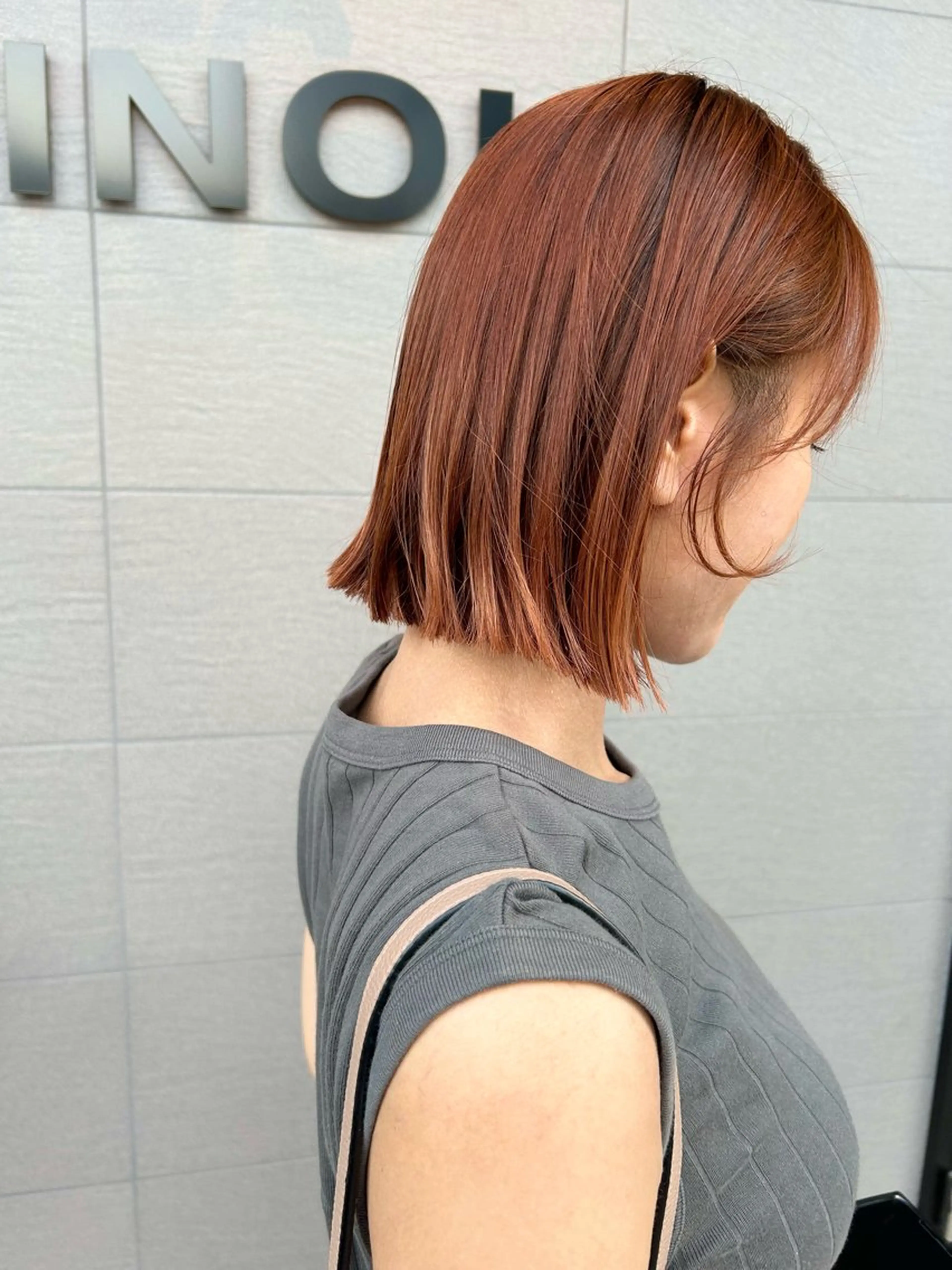 ショート カラー 切りっぱなしボブ ブラウンカラー オレンジ オレンジブラウン ボブ カット ヘアカラー ナカジマ ナナのヘアスタイル