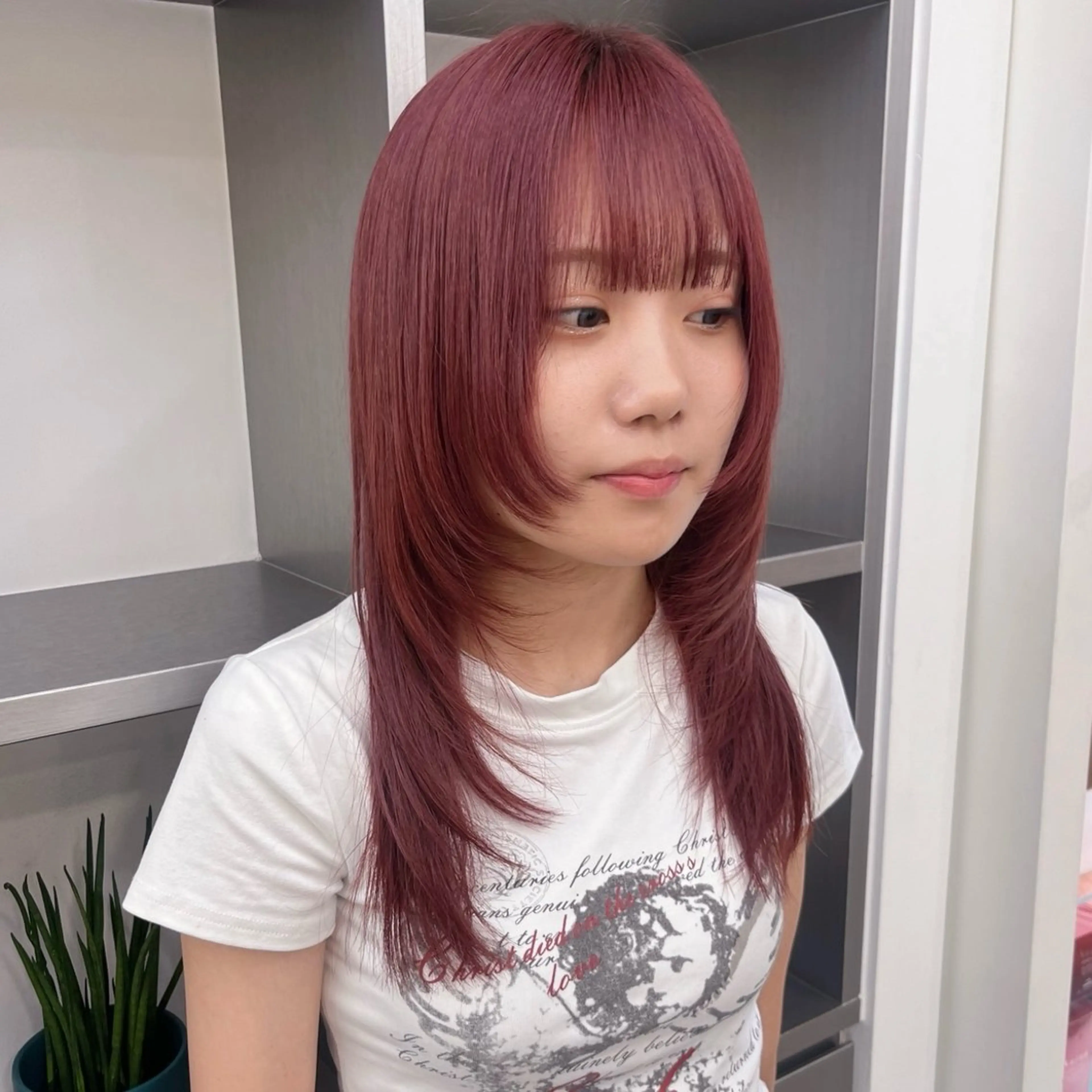 セミロング カラー ブリーチ ピンクカラー レイヤーカット カット ヘアカラー トリートメント 🍒暖色✖️レイヤー ／Haruna🍒のヘアスタイル