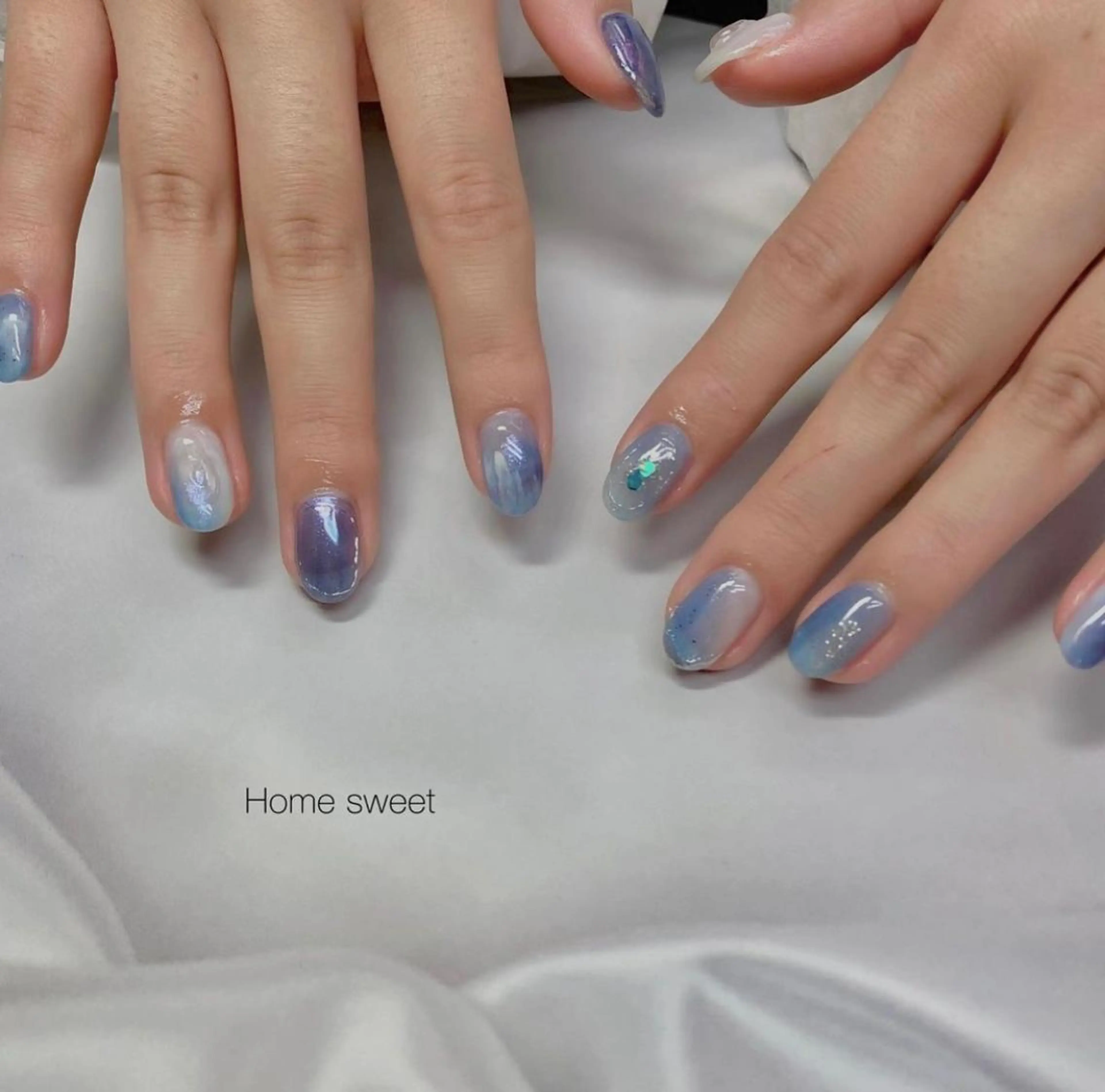 ネイル ブルー ハンドネイル ショートネイル. Home sweetのネイルデザイン