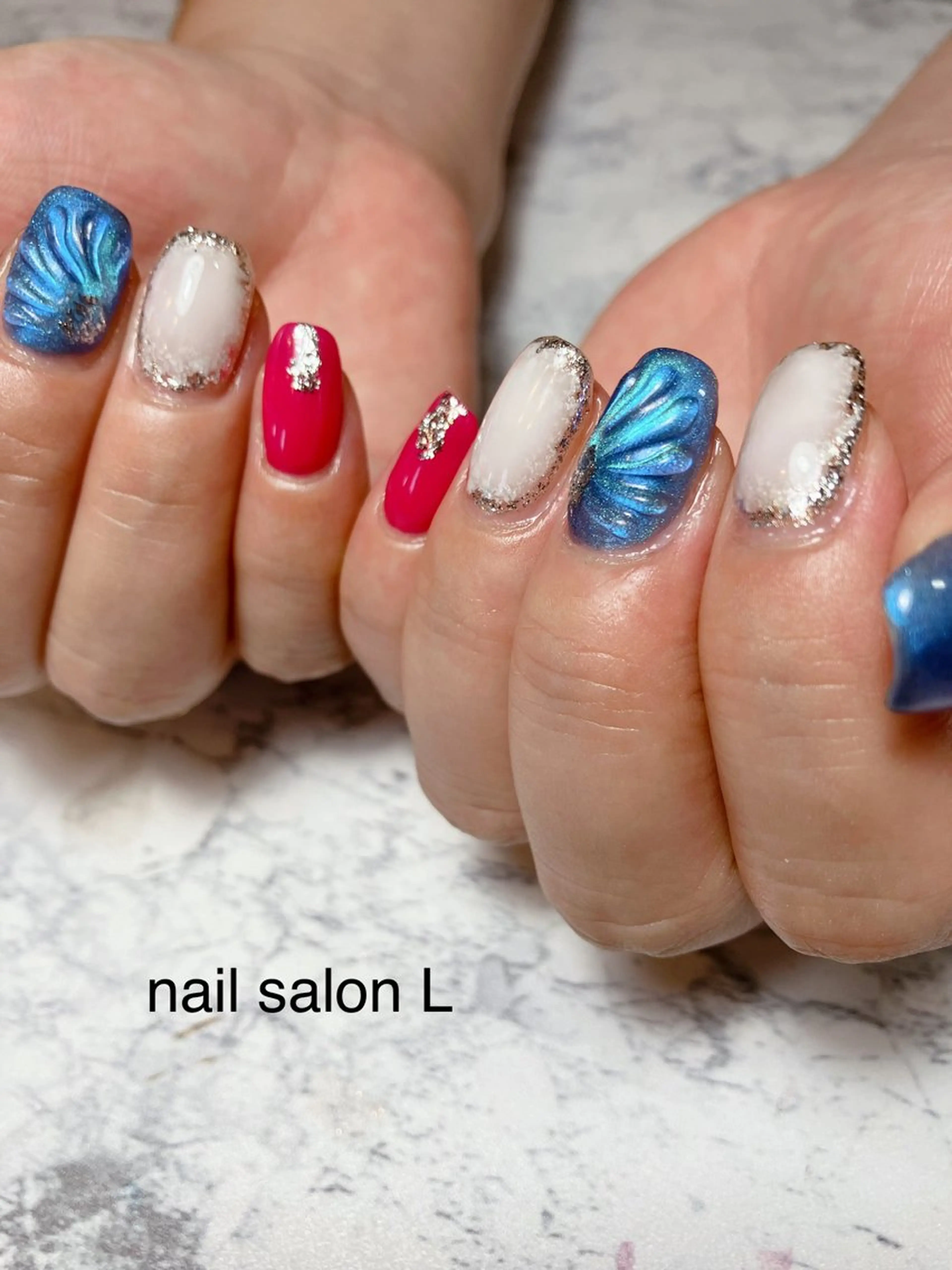 ネイル ピンク 夏ネイル ハンドネイル 吉川市 ネイルサロンLのネイルデザイン