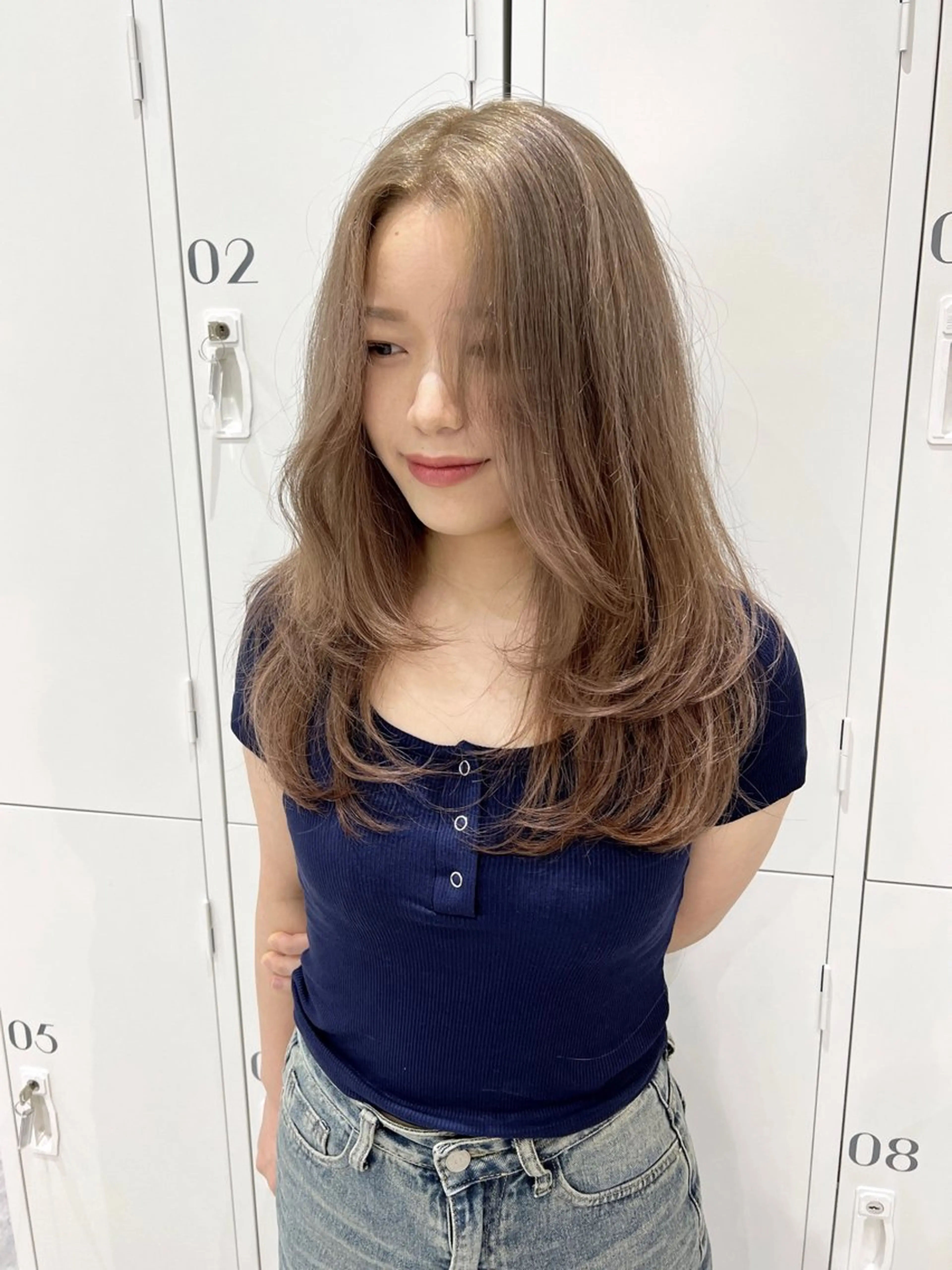 ロング カラー ベージュカラー ブリーチ ケアブリーチ デザインカラー ダブルカラー カット ヘアカラー SOYONなんば店 ／韓国風のヘアスタイル
