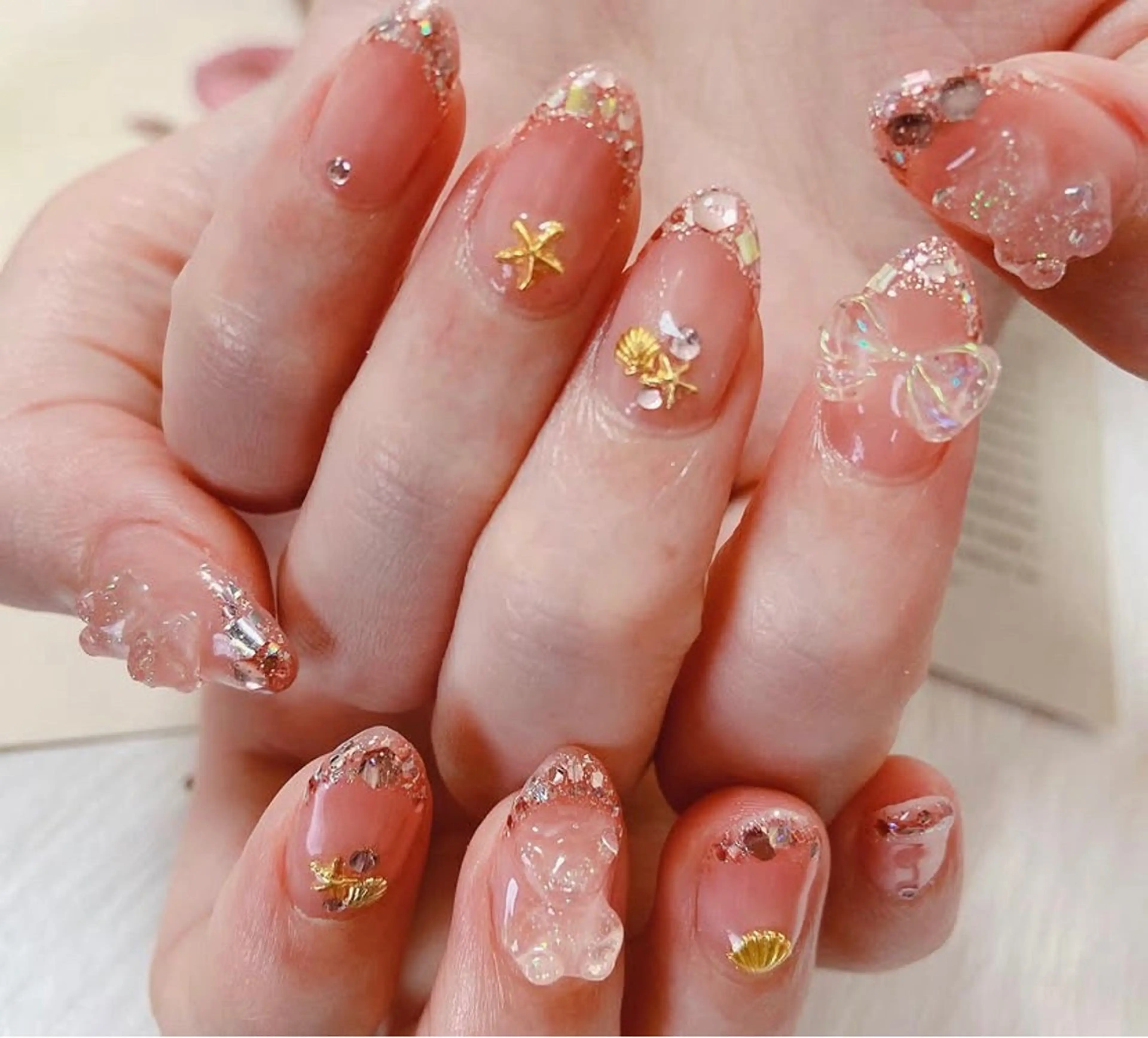 ネイル ラメ(グリッター) ピンク リボン ハンドネイル nail salon Berry所属・前田 りかのネイルデザイン