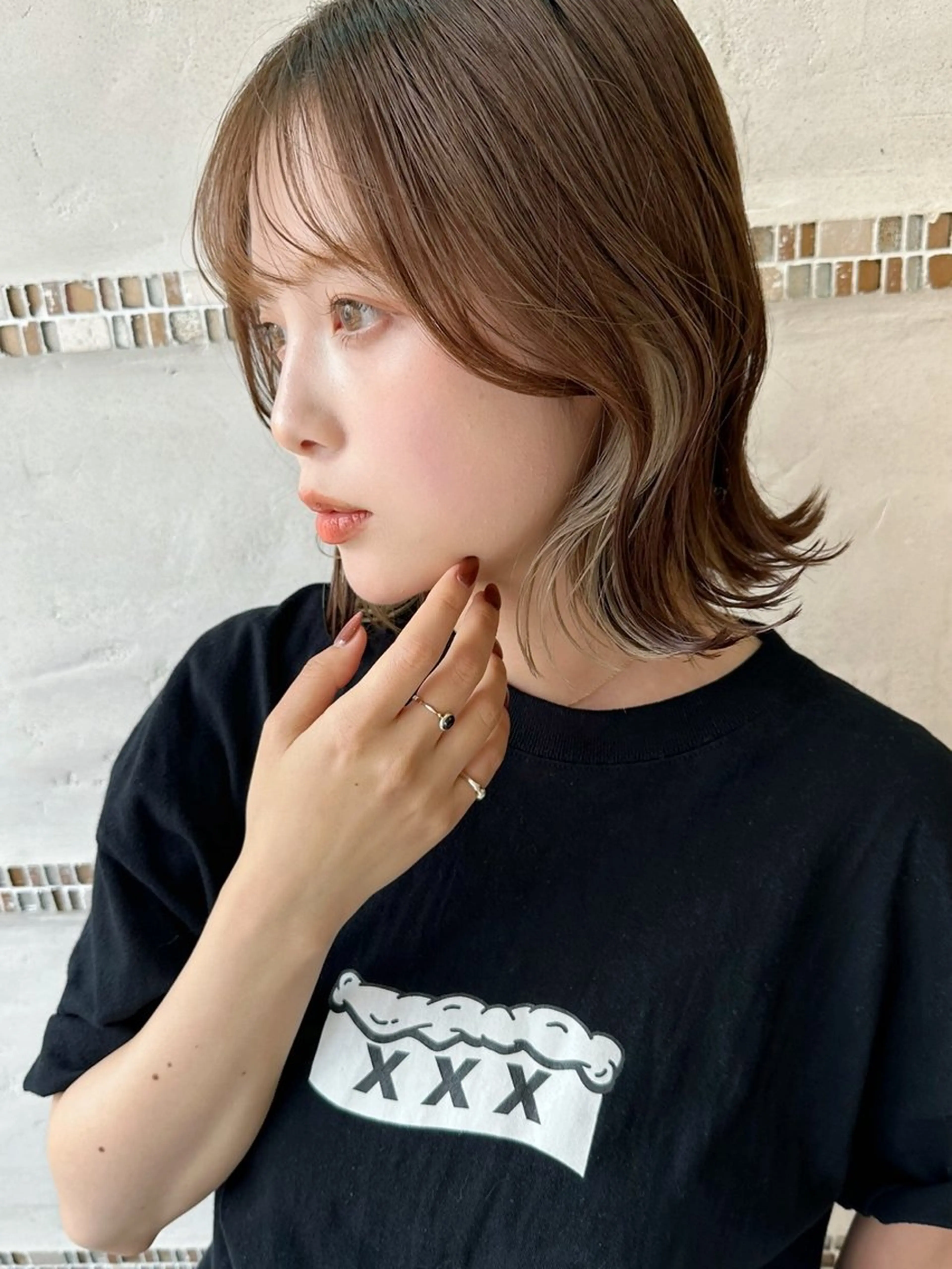 ミディアム カラー インナーカラー ボブ くびれヘア 似合わせヘア/ボブ/ ミディアム/Takaのヘアスタイル