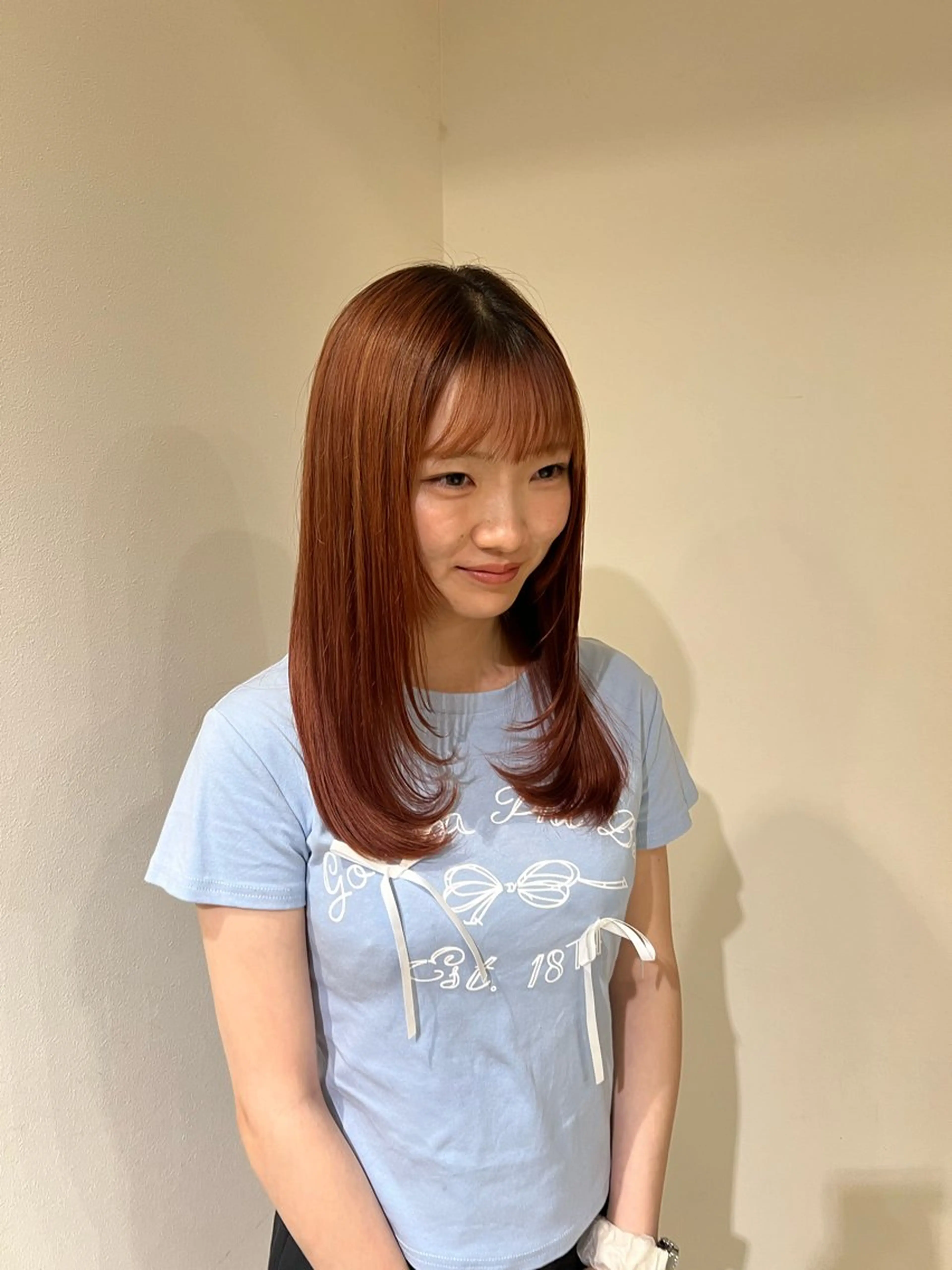 セミロング カラー ブラウンカラー オレンジ オレンジブラウン レイヤーカット JAM　/ nazunaのヘアスタイル