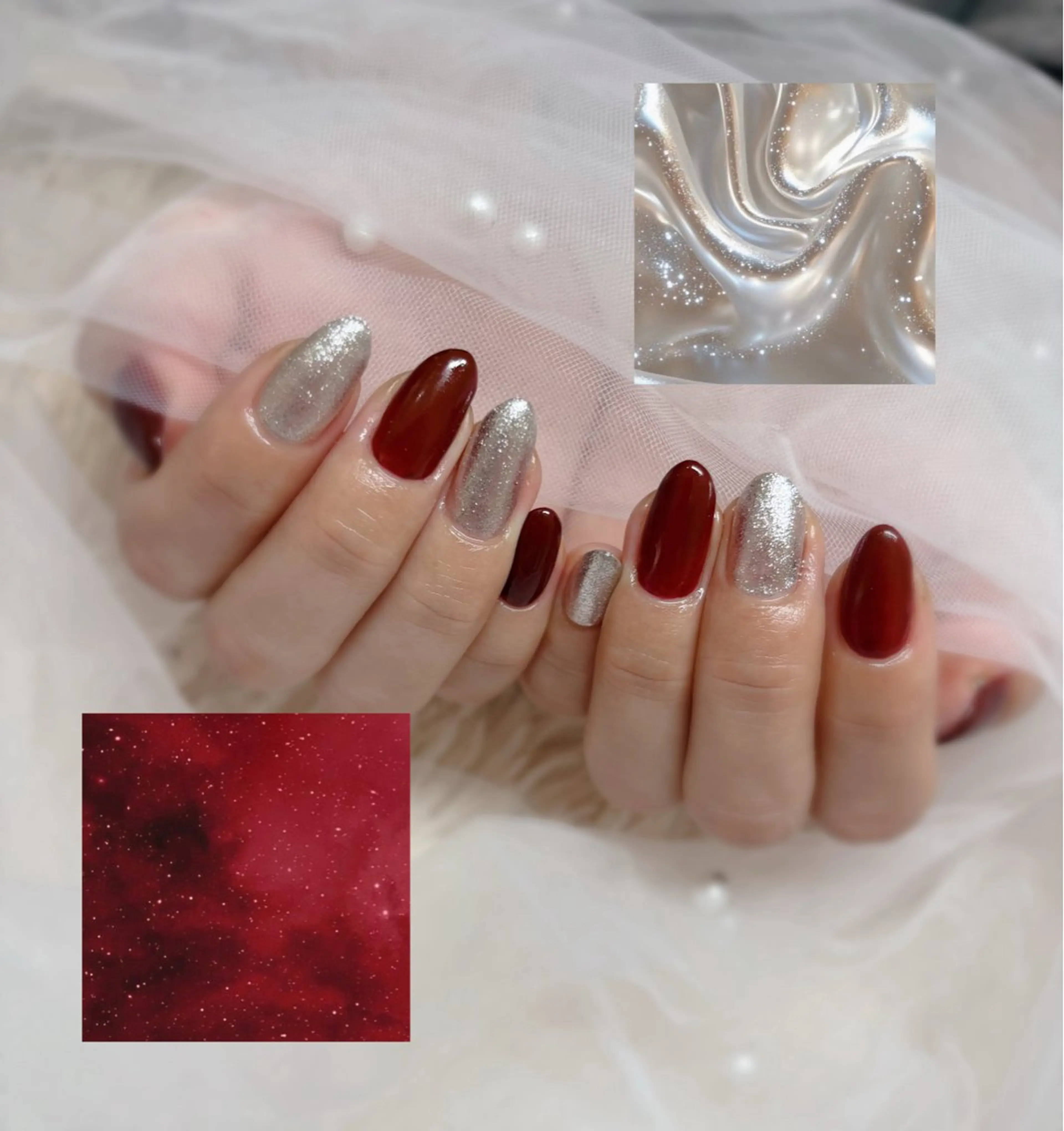 ネイル キラキラネイル ラメ(グリッター) 赤色 シルバー ハンドネイル Nail Salon RiLion所属・果穂🎀 RiLionのネイルデザイン