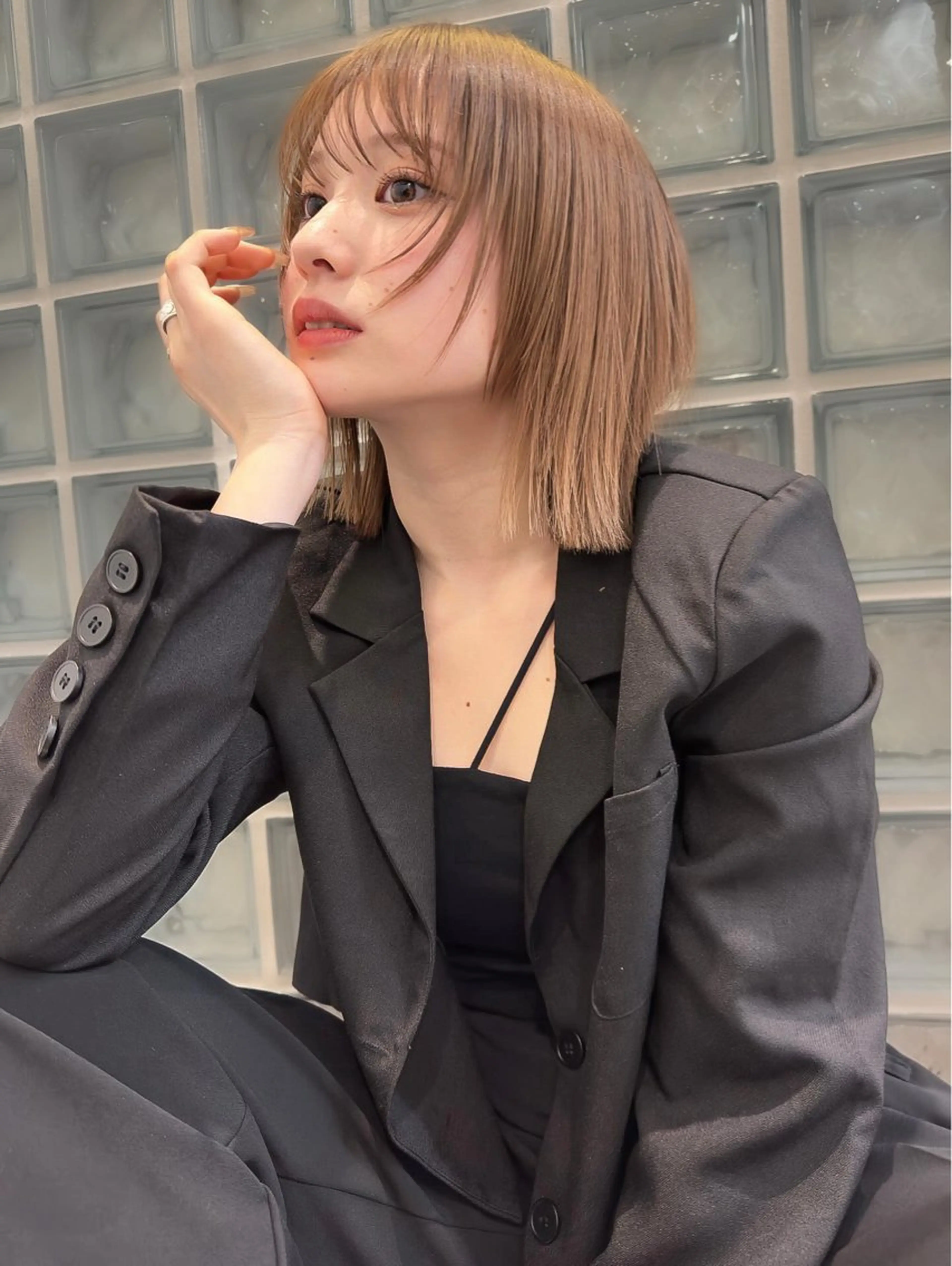 ショート カラー ヘアアレンジ ベージュカラー ブラウンカラー ブラウンベージュ 透明感カラー ボブ 透明感ベージュ/ボブ /表参道 yunaのヘアスタイル