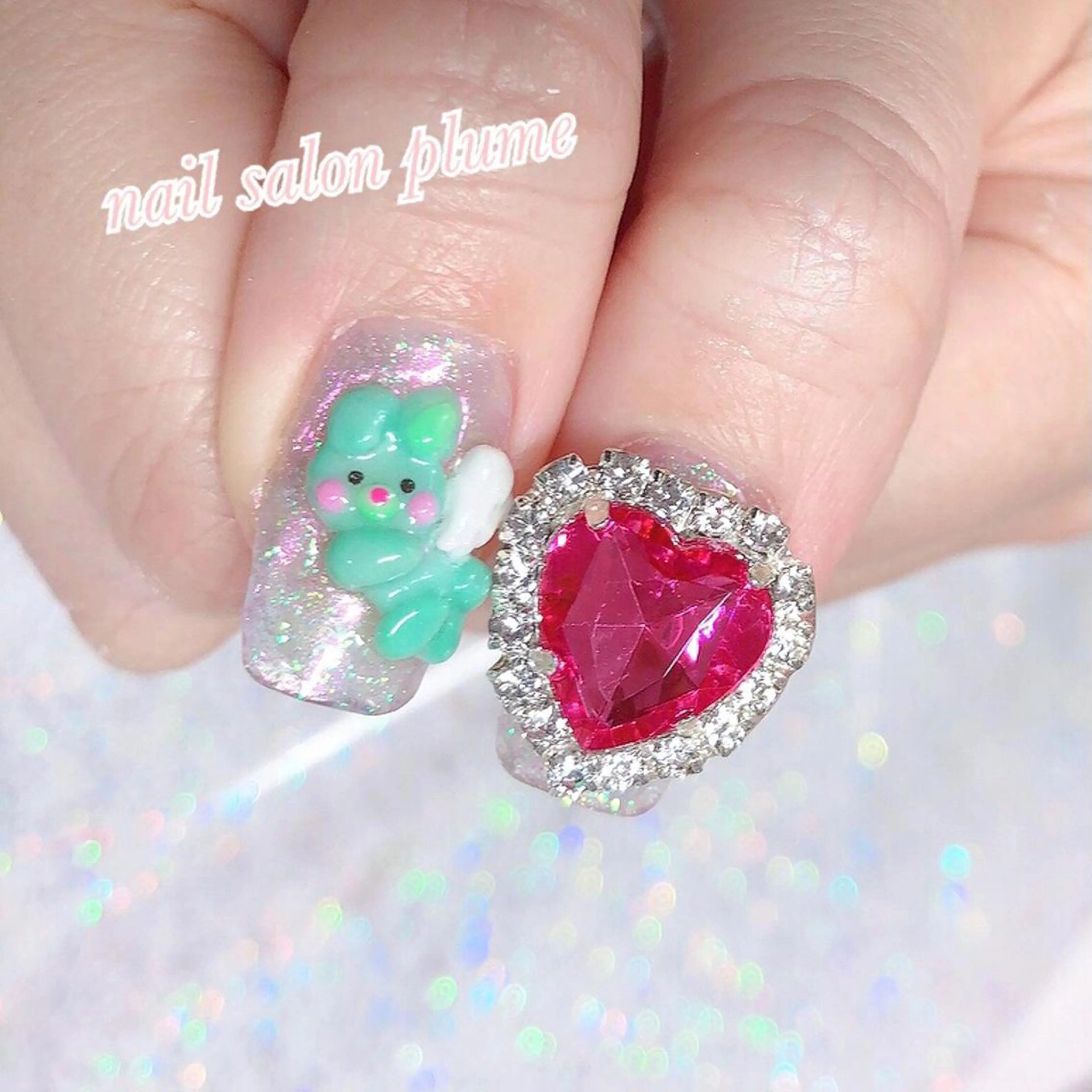 ネイル アートネイル オーロラネイル 長さ出し ハート 氷ネイル・うるうるネイル ハンドネイル plume nail ☆韓国ネイルのネイルデザイン