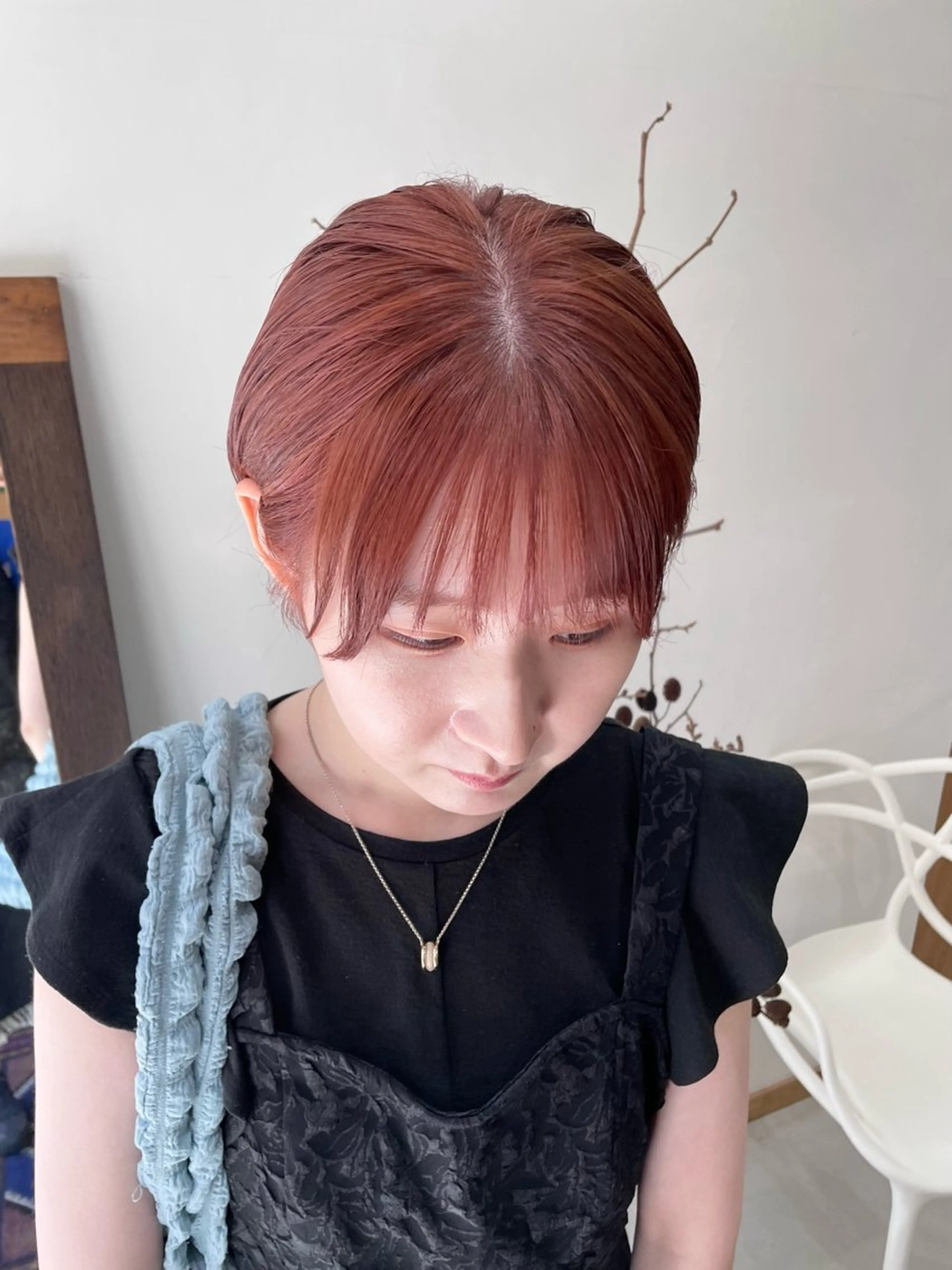 ミディアム カラー パーマ ヘアアレンジ メンズ オレンジ オレンジピンク ピンクカラー カット ヘアカラー トリートメント tatsumi/ボブ ウルフ/レイヤーのヘアスタイル