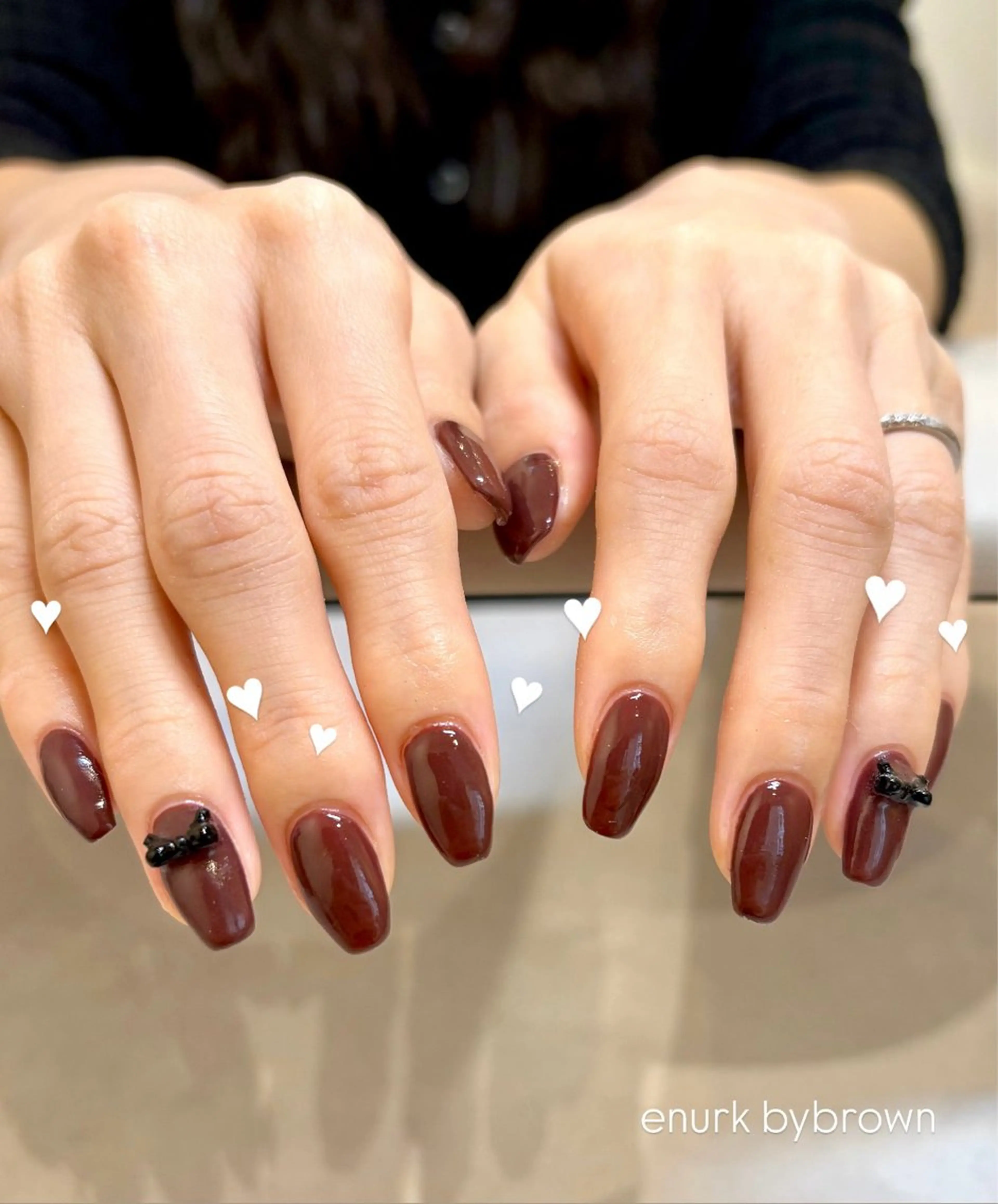 ネイル ボルドー リボン シンプルネイル ハンドネイル 丸谷 みくのその他イメージ