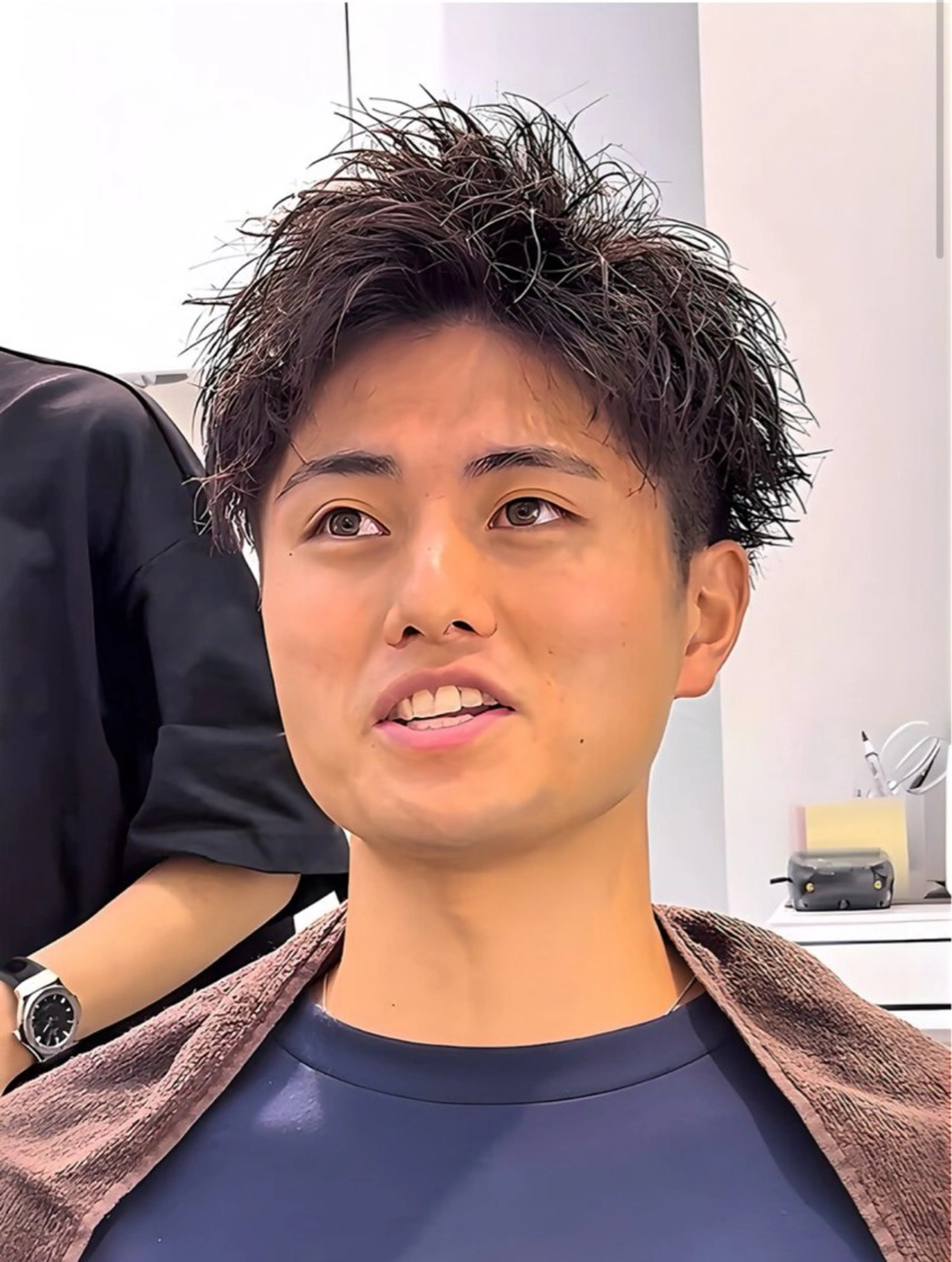 ショート メンズ アップバング メンズパーマ 似合わせカット カット ヘアセット ACES所属・メンズパーマ職人/ モテ髪/たくみのヘアスタイル