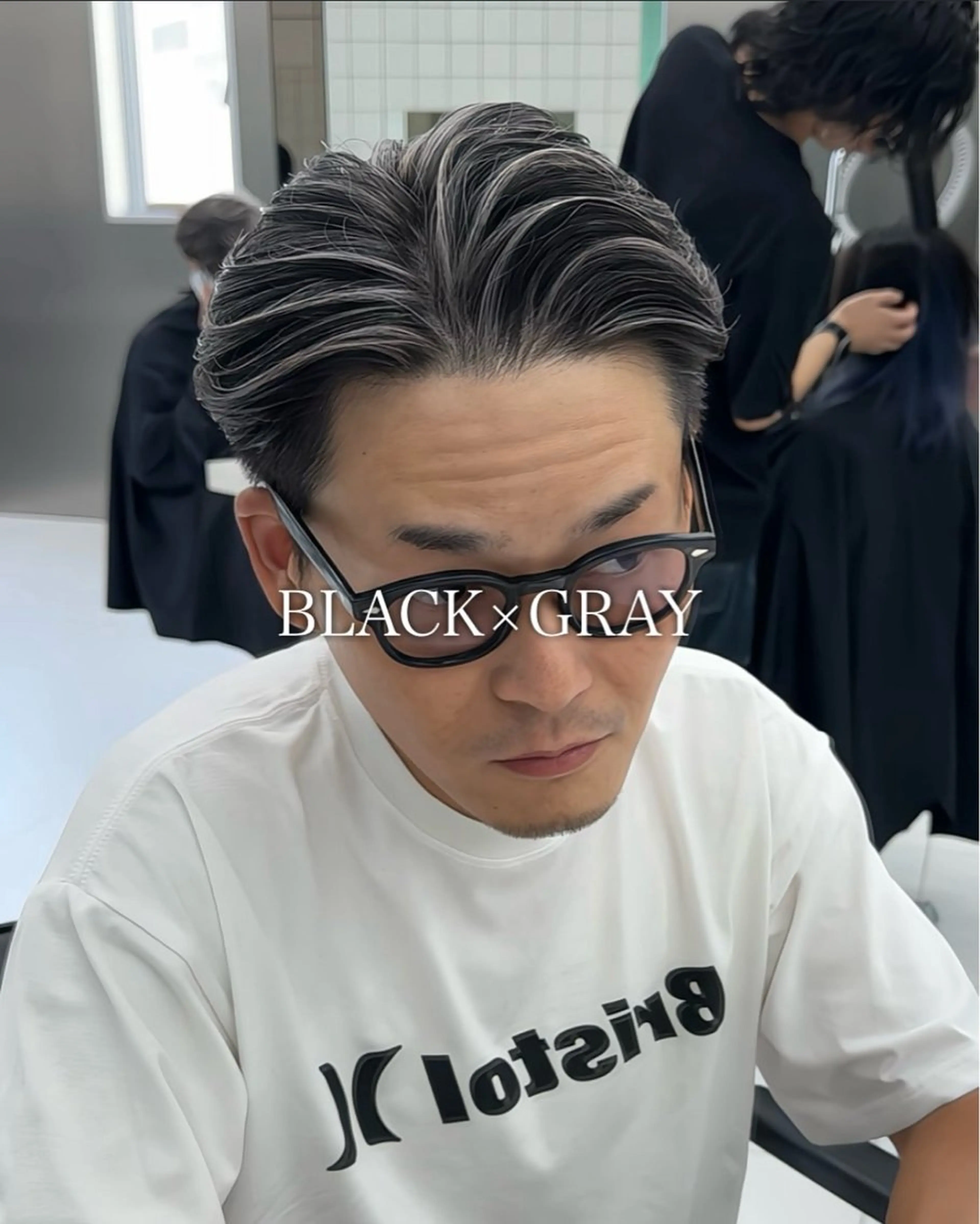 メンズ センターパート メンズハイライト メンズメッシュ カット ヘアカラー 白髪メッシュ/ 大人メッシュ/ぽんのヘアスタイル