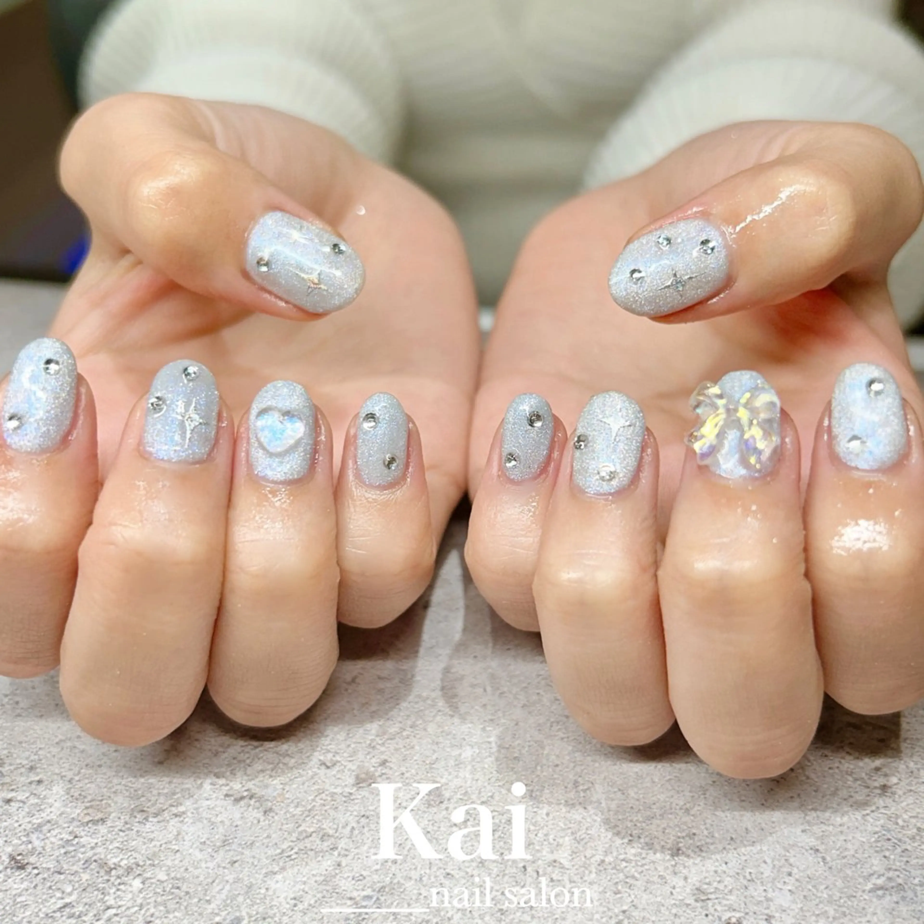 ネイル ブルー 成人式 ガーリー 韓国ネイル マグネットネイル ハンドネイル Kai  nail Mayukoのネイルデザイン