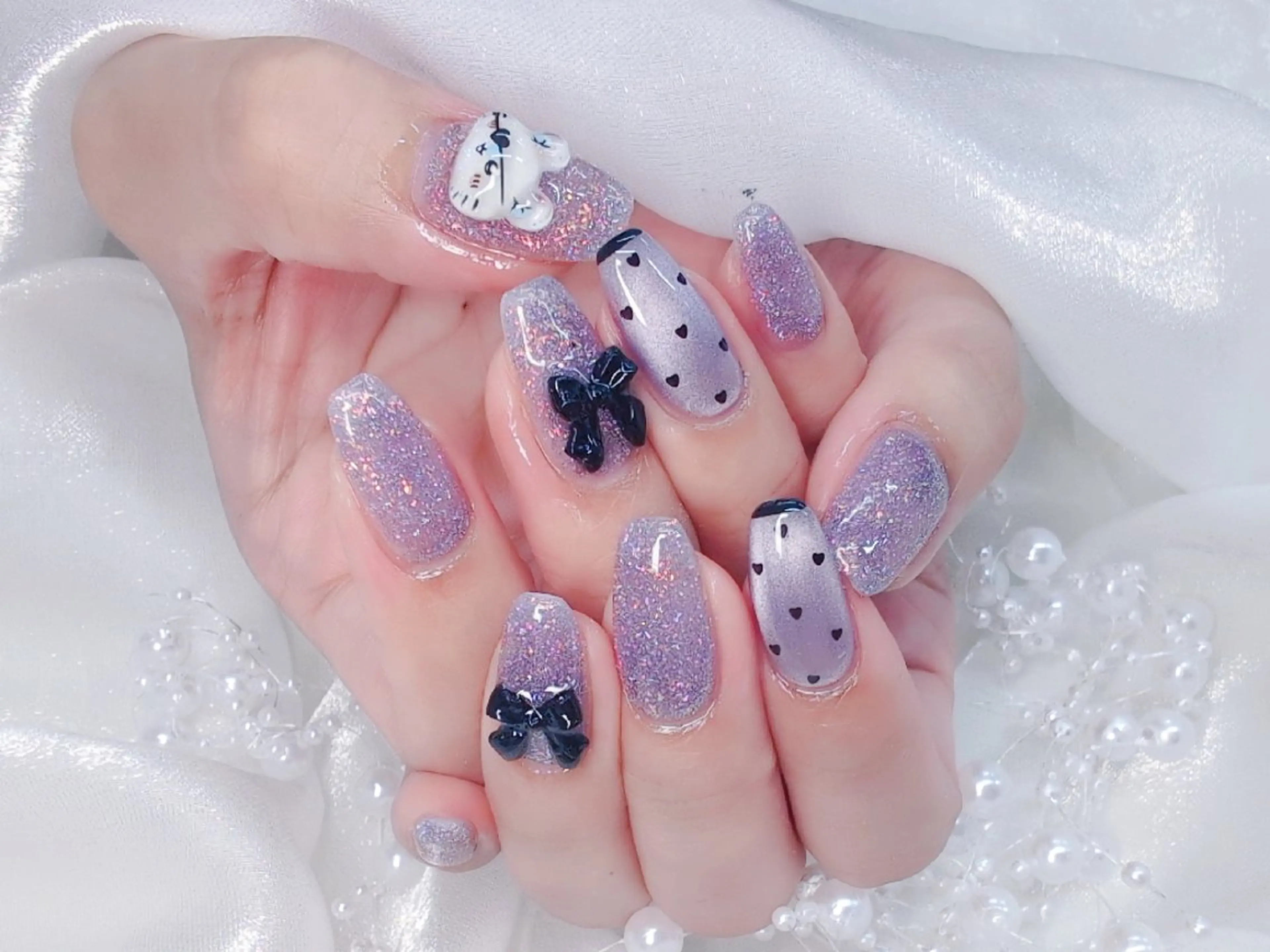 ネイル フラッシュネイル フレンチネイル キラキラネイル ラメ(グリッター) マグネットネイル Chouette Nailのネイルデザイン