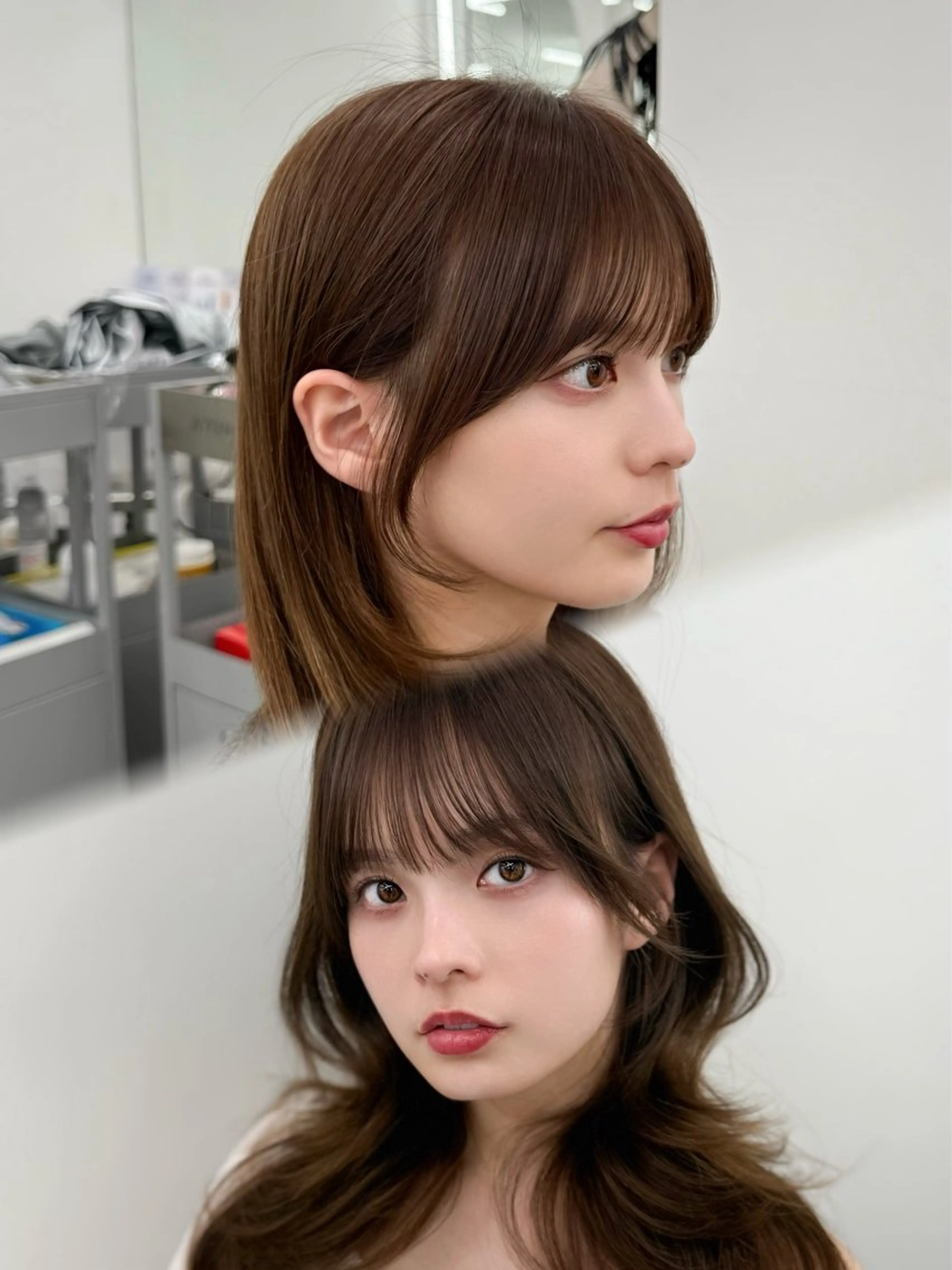 セミロング カット ヘアカラー トリートメント 顔まわりカット/ 韓国レイヤー/難波のヘアスタイル