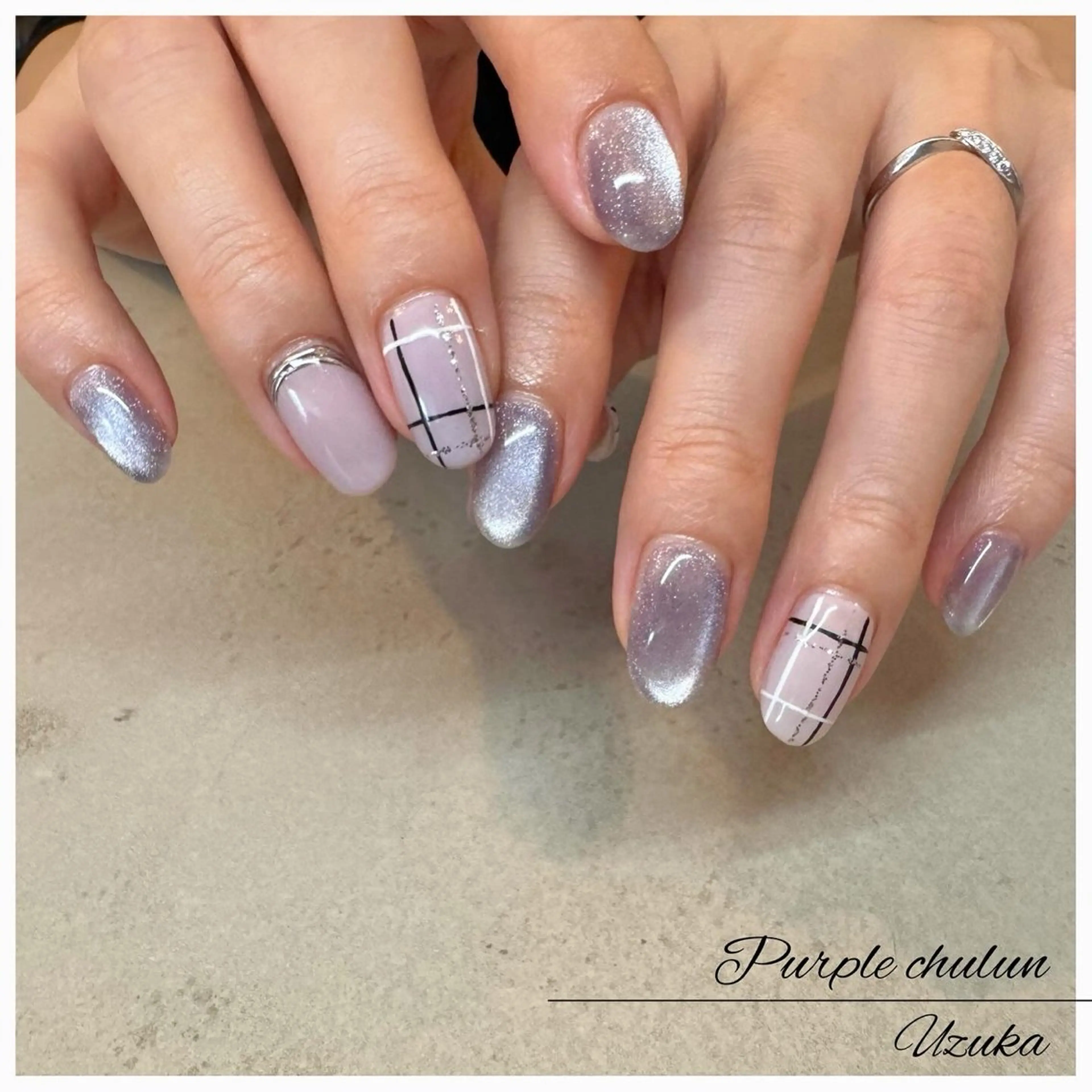 ネイル マグネットネイル パープル ハンドネイル ハンドケア 【nail】 Uzuka🌙のネイルデザイン