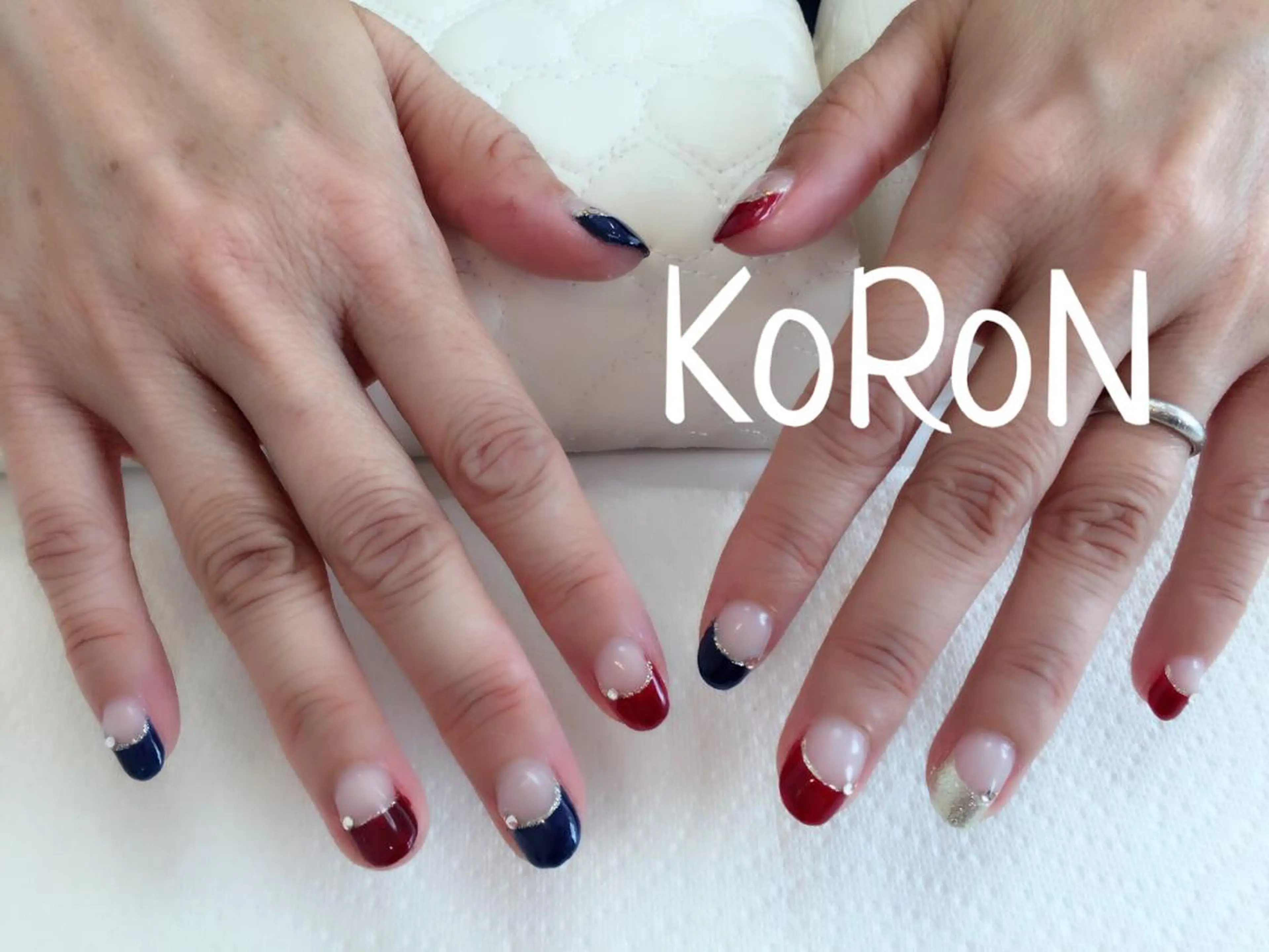 ネイル ボルドー フレンチネイル ゴールド ネイビー ハンドネイル 自宅サロン鎌倉 KORONのネイルデザイン