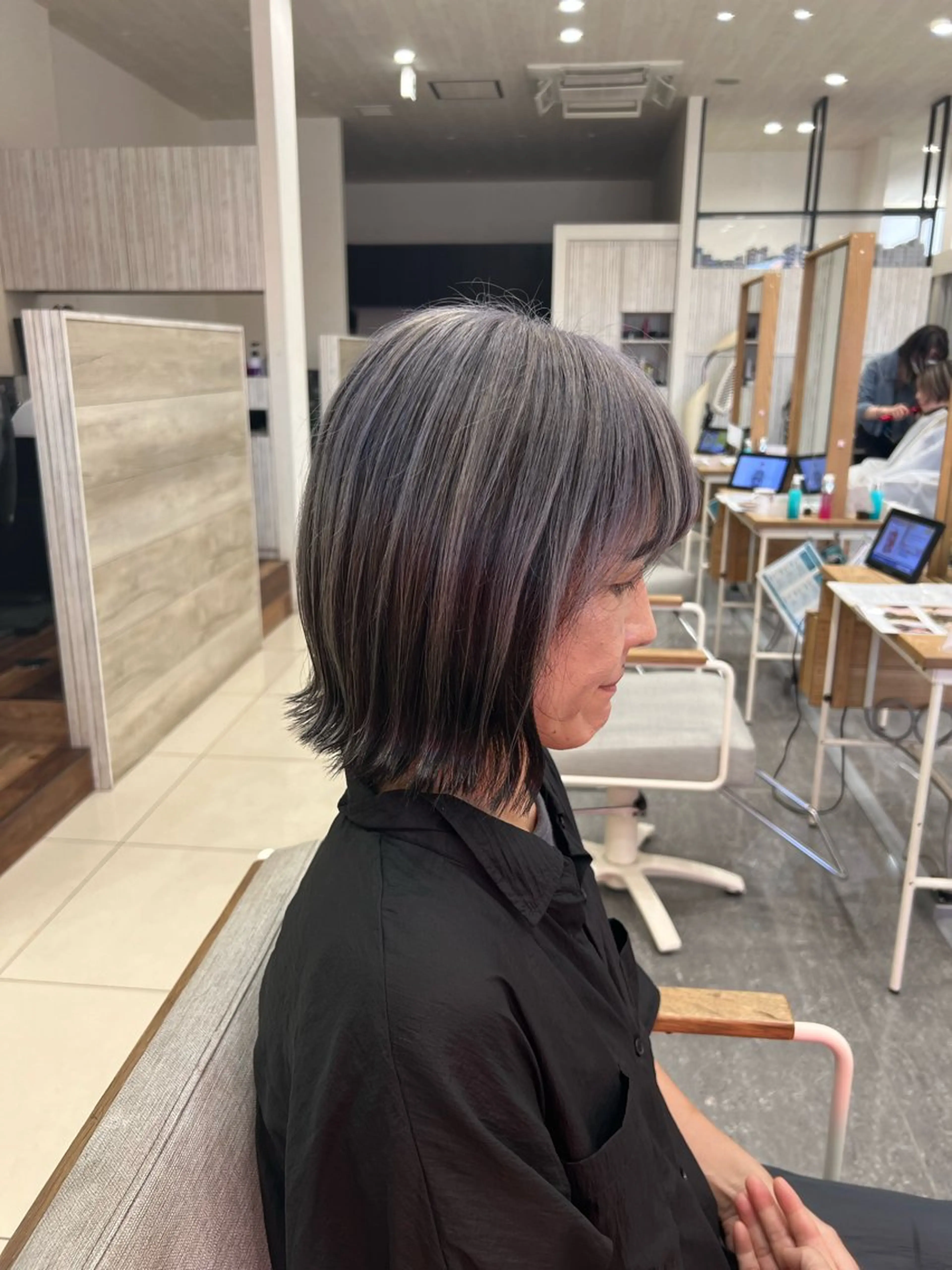 ミディアム カラー ヘアカラー トリートメント 太白区白髪ぼかし/ ボブカット/千葉達人のヘアスタイル