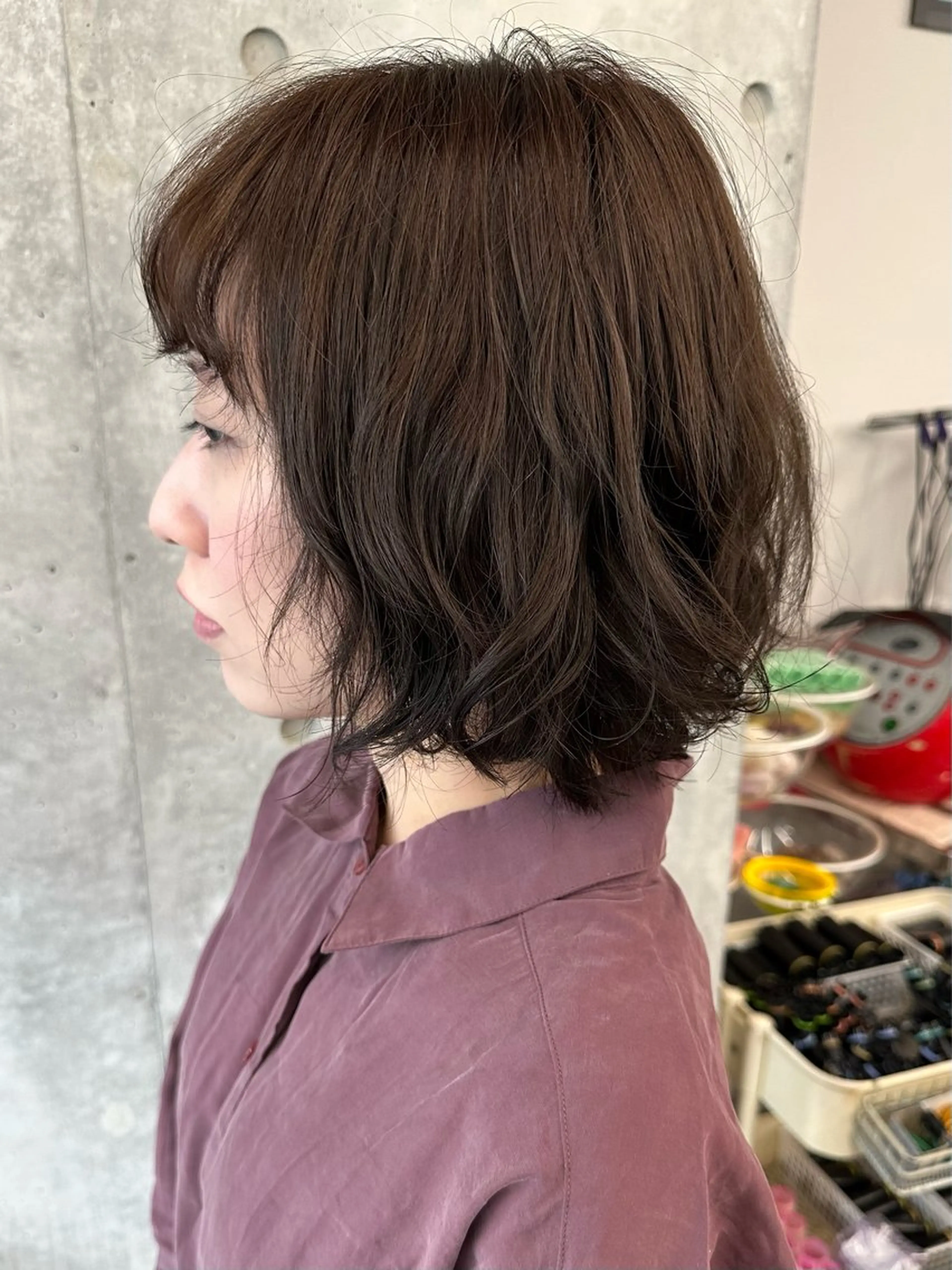 ミディアム パーマ ショートボブ ミディアムパーマ ボブ 縮毛矯正 カット トリートメント ヘッドスパ とうい/パーマボブ/ くせ毛/丸みボブのヘアスタイル