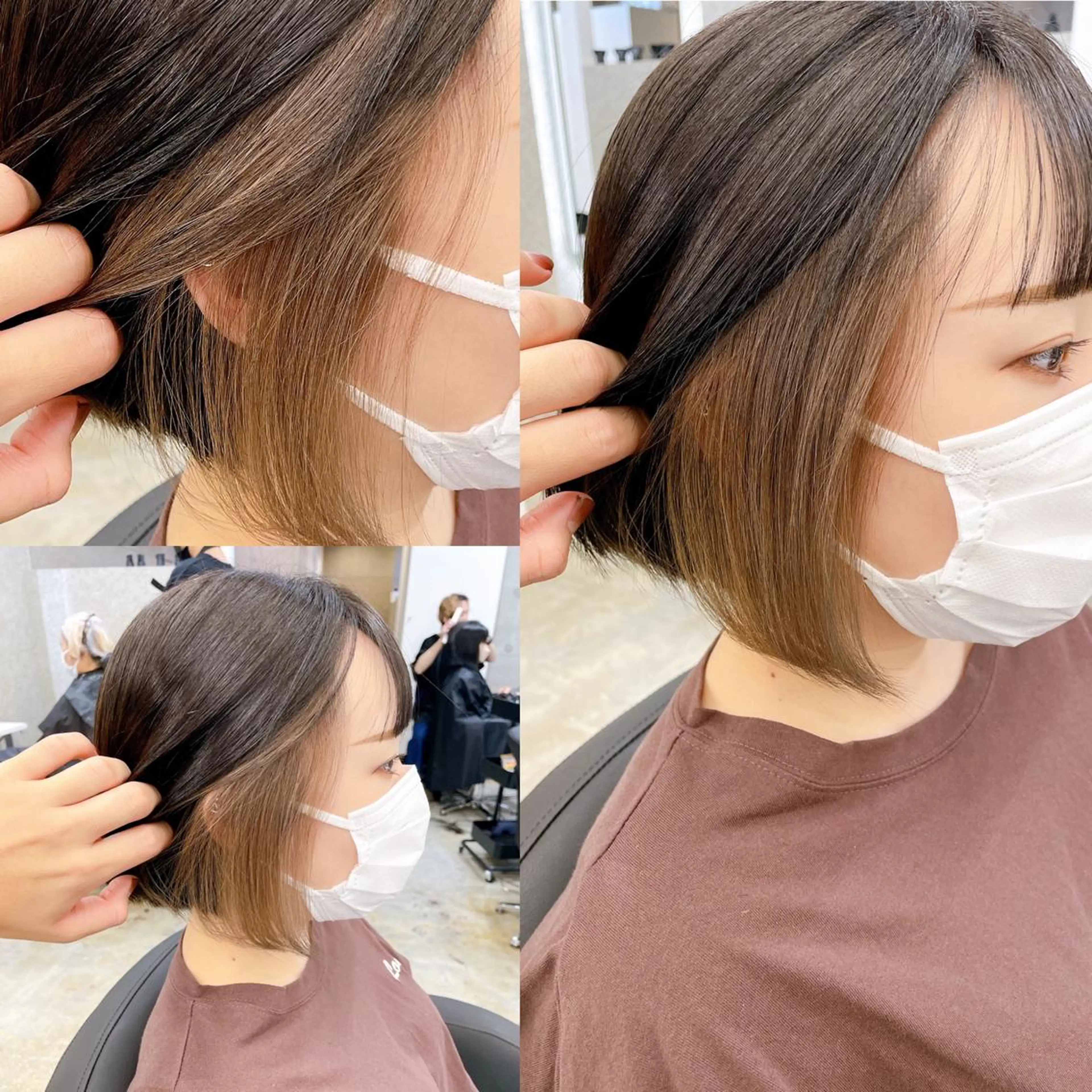 ショート ボブレイヤー ミストバング ボブ ハイライト 髪質改善 カット ヘアカラー トリートメント 韓国風レイヤー ハイトーンRYOTAのヘアスタイル