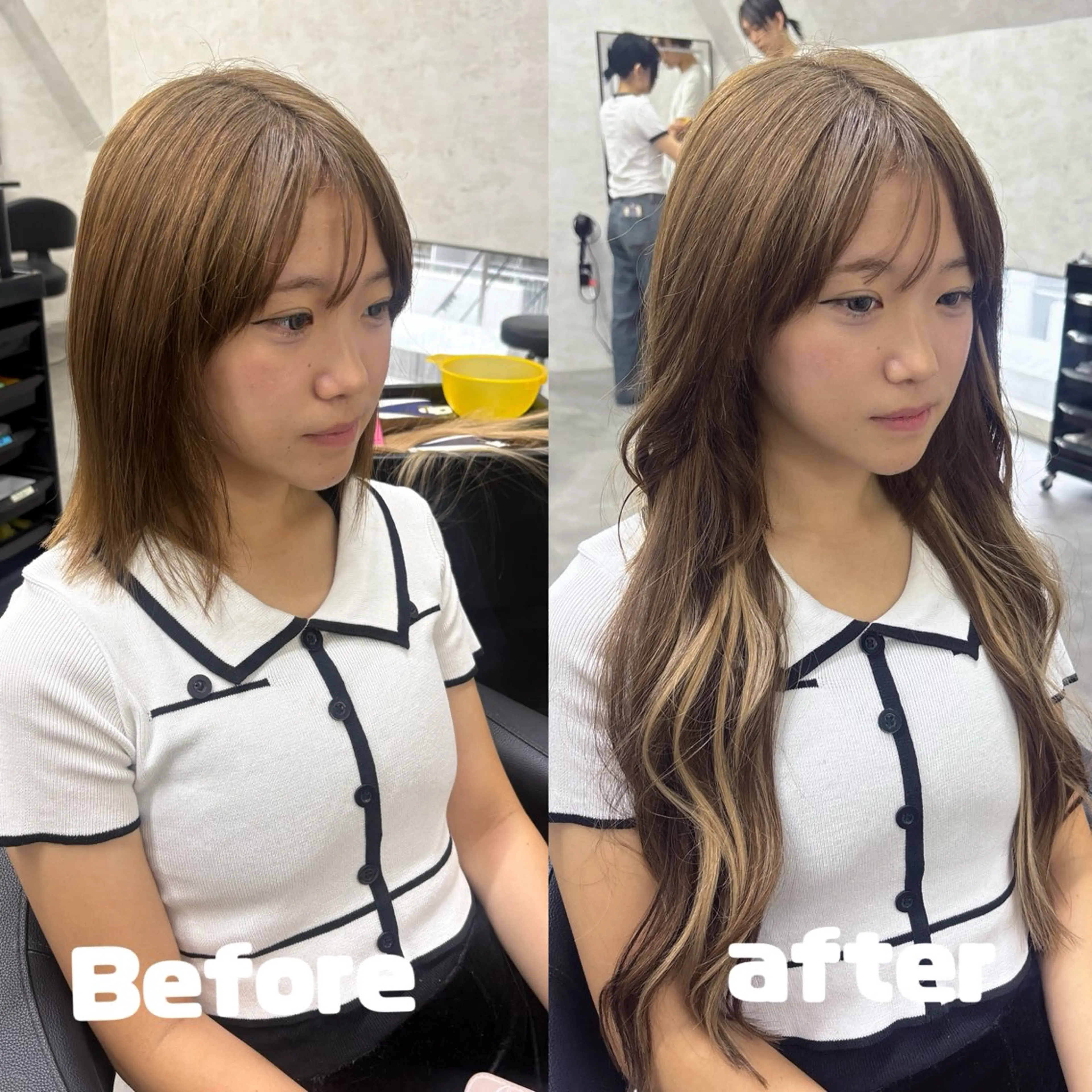 ロング シールエクステ エクステ エクステ ブリーチなしカラー レイヤーカットのヘアスタイル