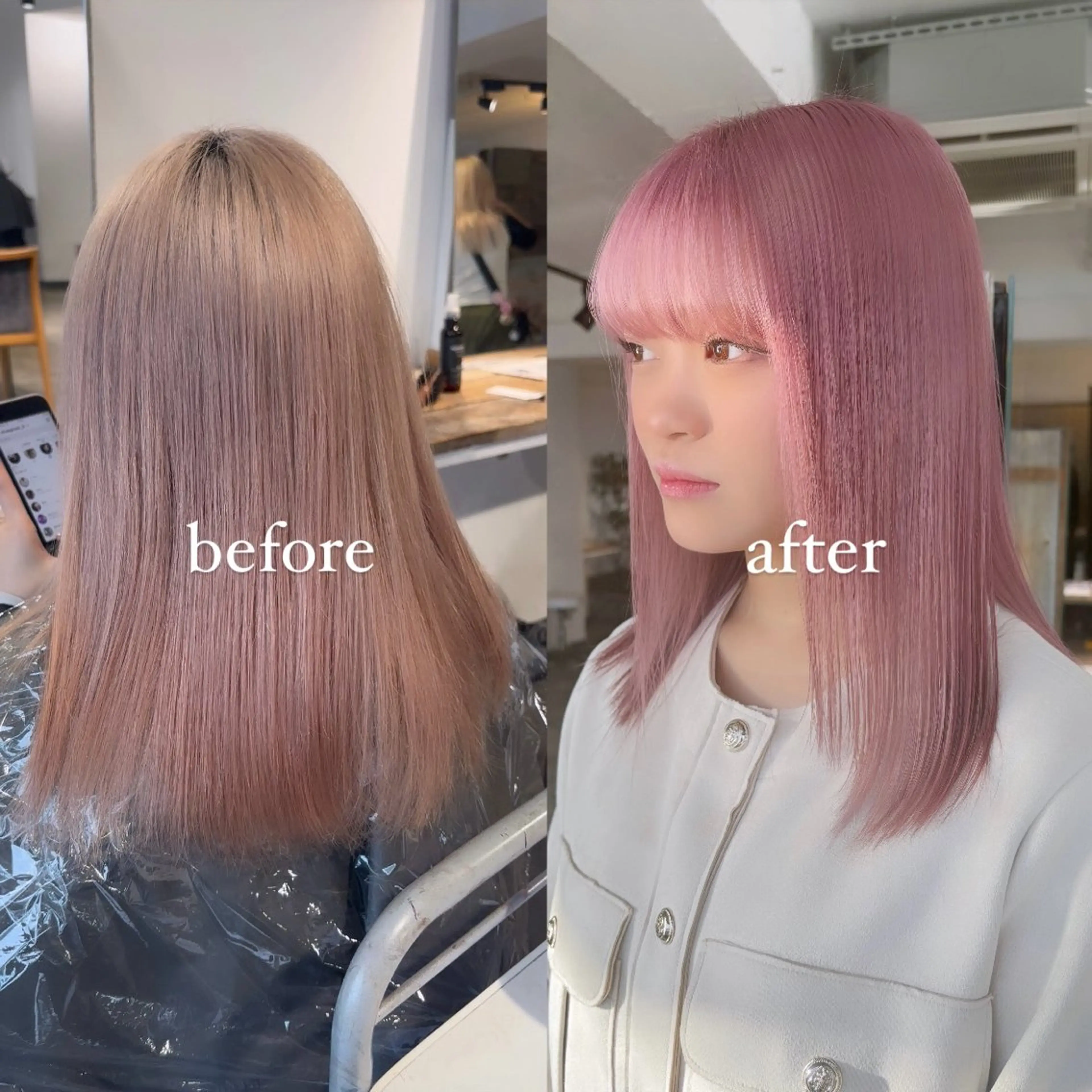 セミロング カラー ブリーチ ケアブリーチ ピンクカラー ヘアカラー トリートメント 暖色カラー🍒 ケアブリーチ/akiのヘアスタイル