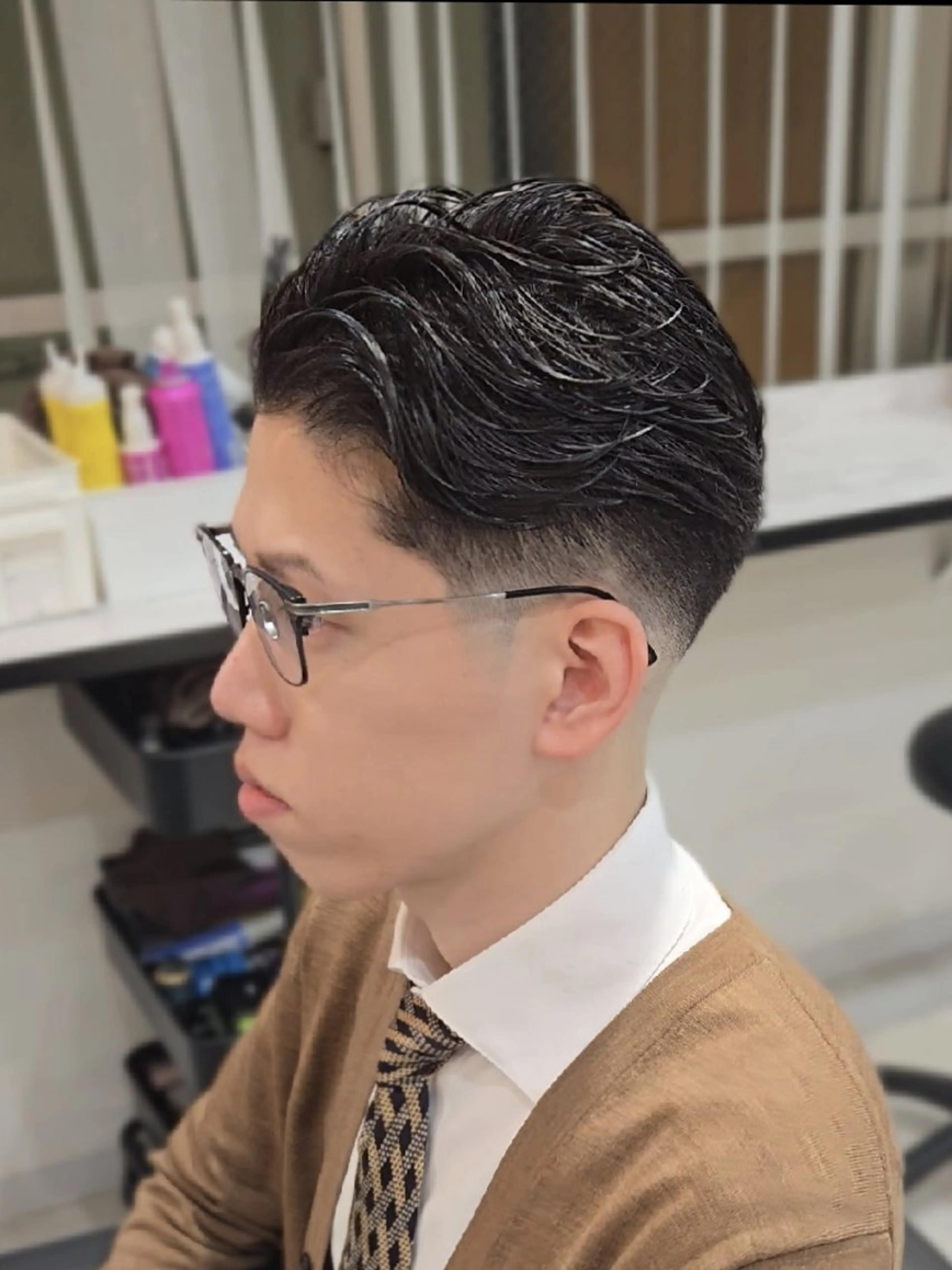 メンズ ショート オールバック フェードカット メンズパーマ 刈り上げ カット パーマ ヘアセット Lapis 名古屋駅前店所属・LEN名古屋/パーマ メンズ特化美容師のヘアスタイル