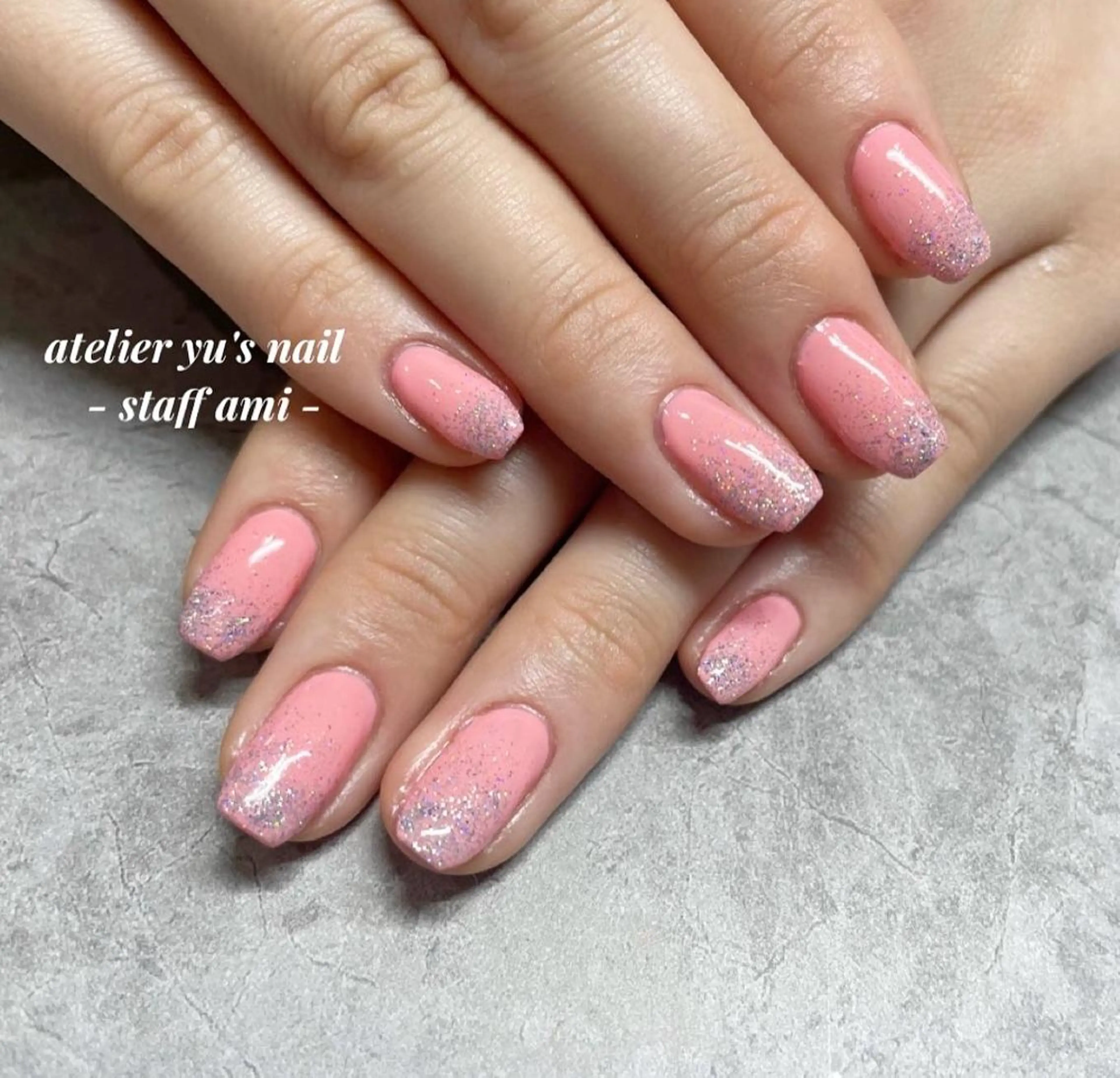 ネイル フラッシュネイル ピンク ハンドネイル ハンドケア atelier yu's nail所属・atelier yu's nailのネイルデザイン