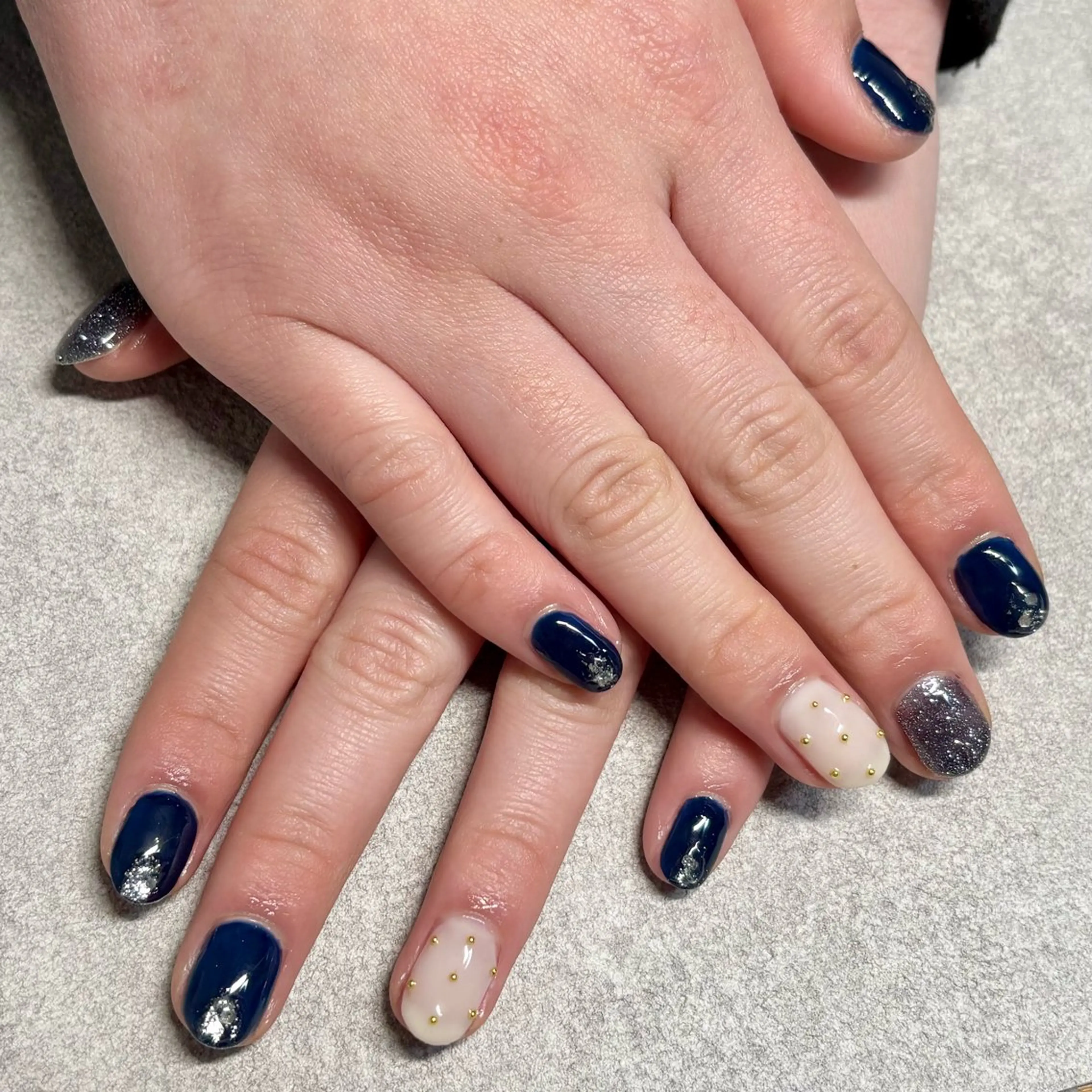 ネイル フラッシュネイル ネイビー ハンドネイル nail salon Lanaのネイルデザイン