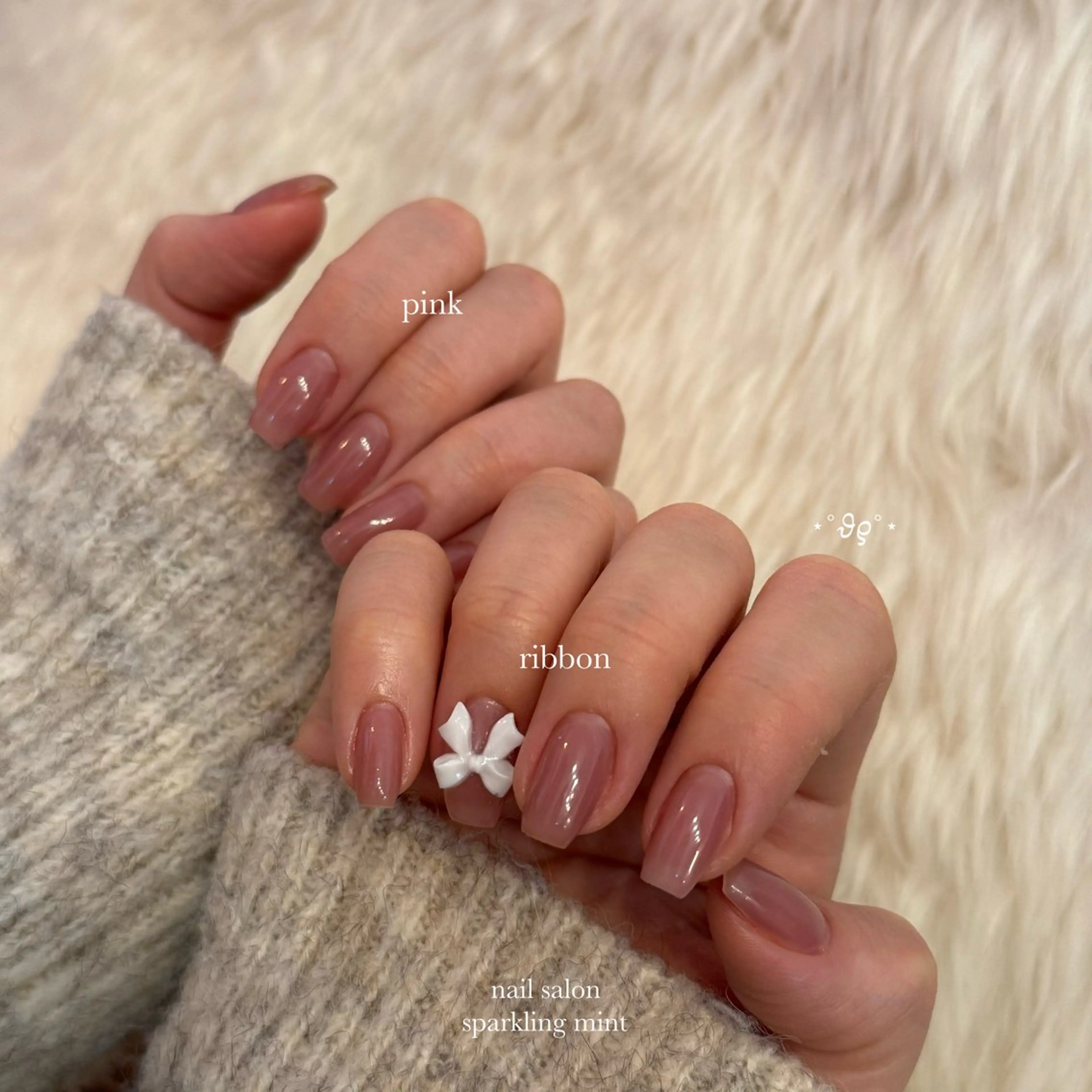 ネイル ピンク リボン ホワイト sparkling mint【スパークリングミント】所属・natsuki 🎀💎モデル様募集のネイルデザイン