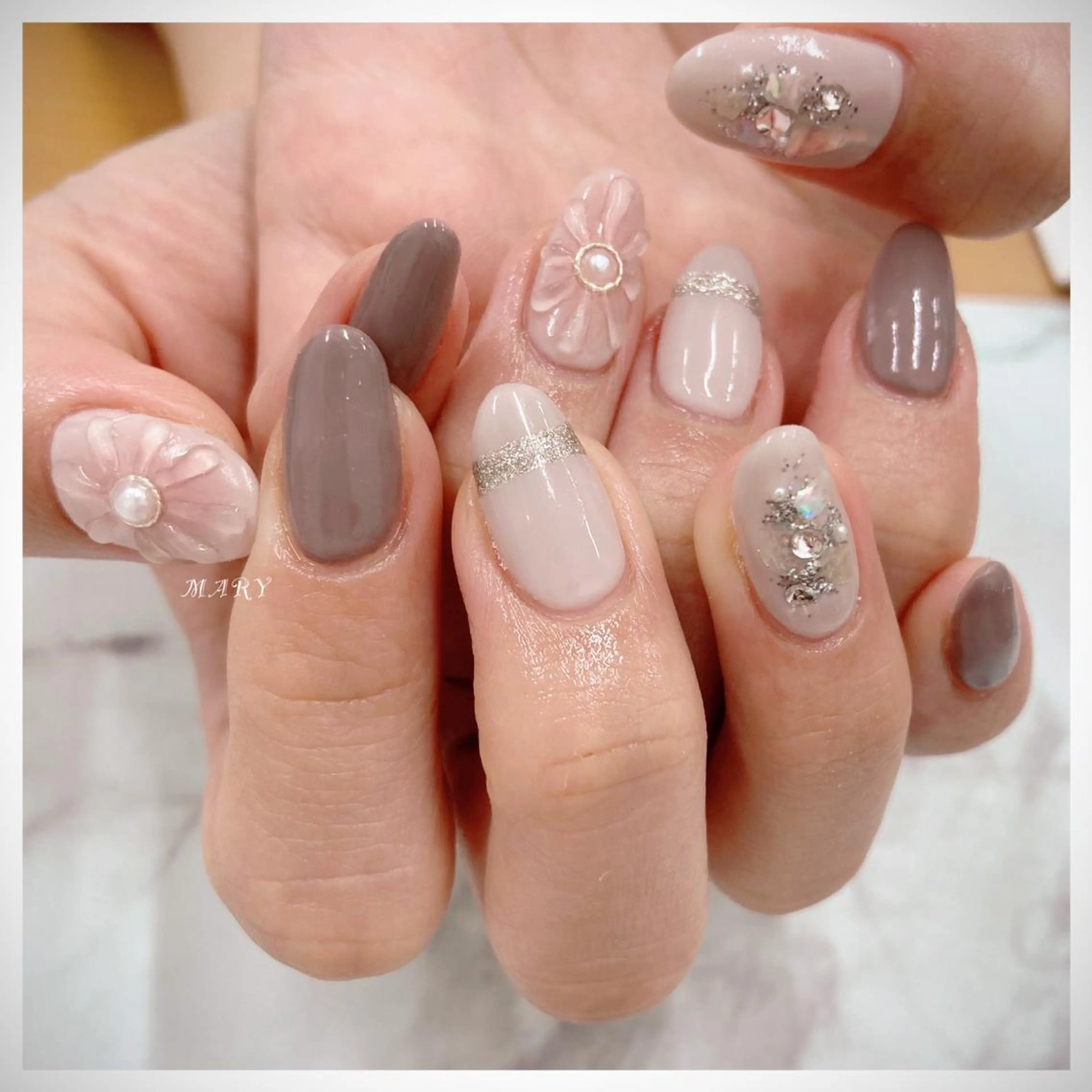 ネイル フラワーネイル ニュアンスネイル ハンドネイル Mary nail所属・Mary nail .narumiのネイルデザイン