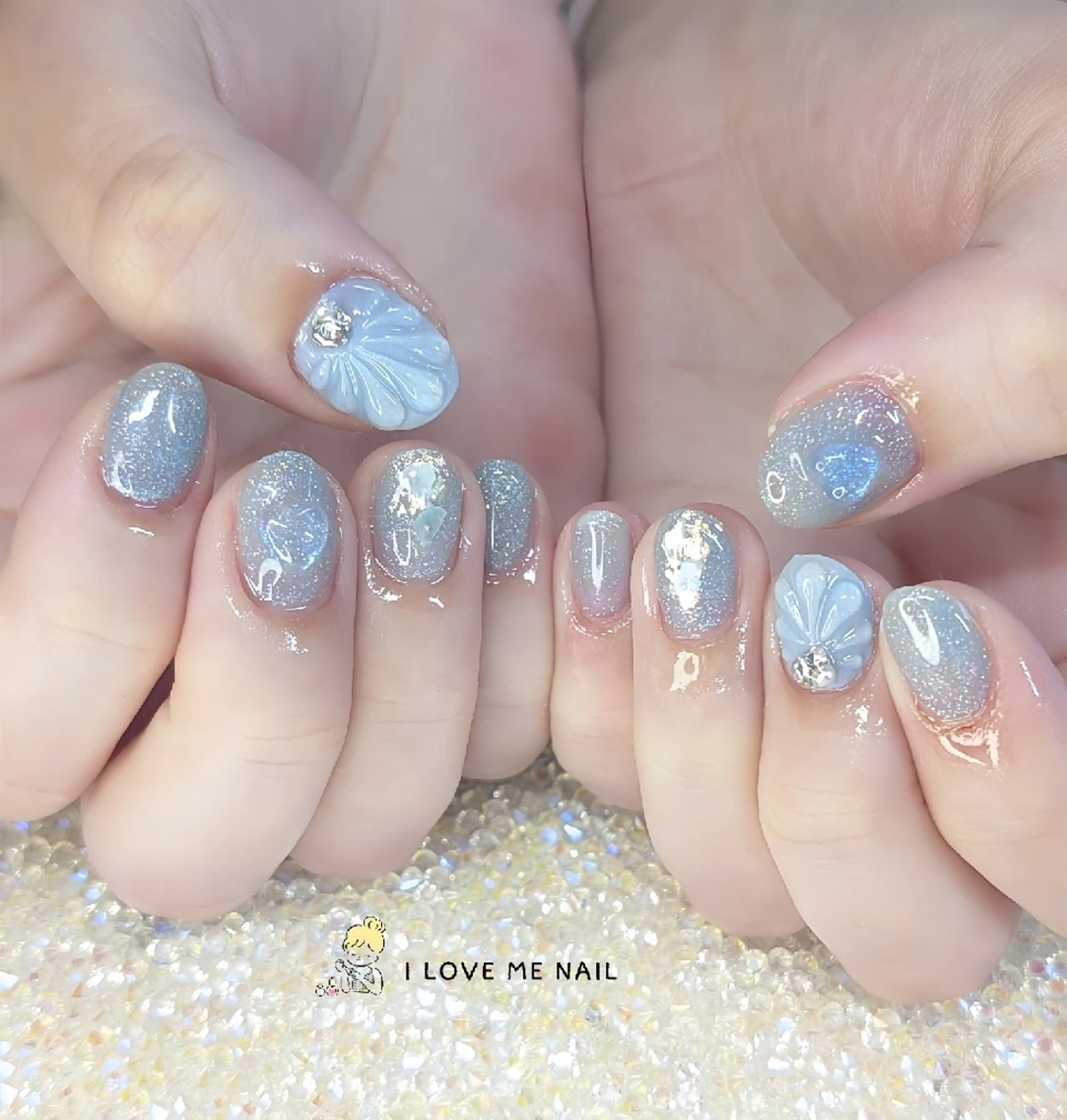 ネイル 長さ出し ハート 韓国ネイル マグネットネイル ニュアンスネイル ハンドネイル I LOVE ME  NAIL.。.:*♡のネイルデザイン