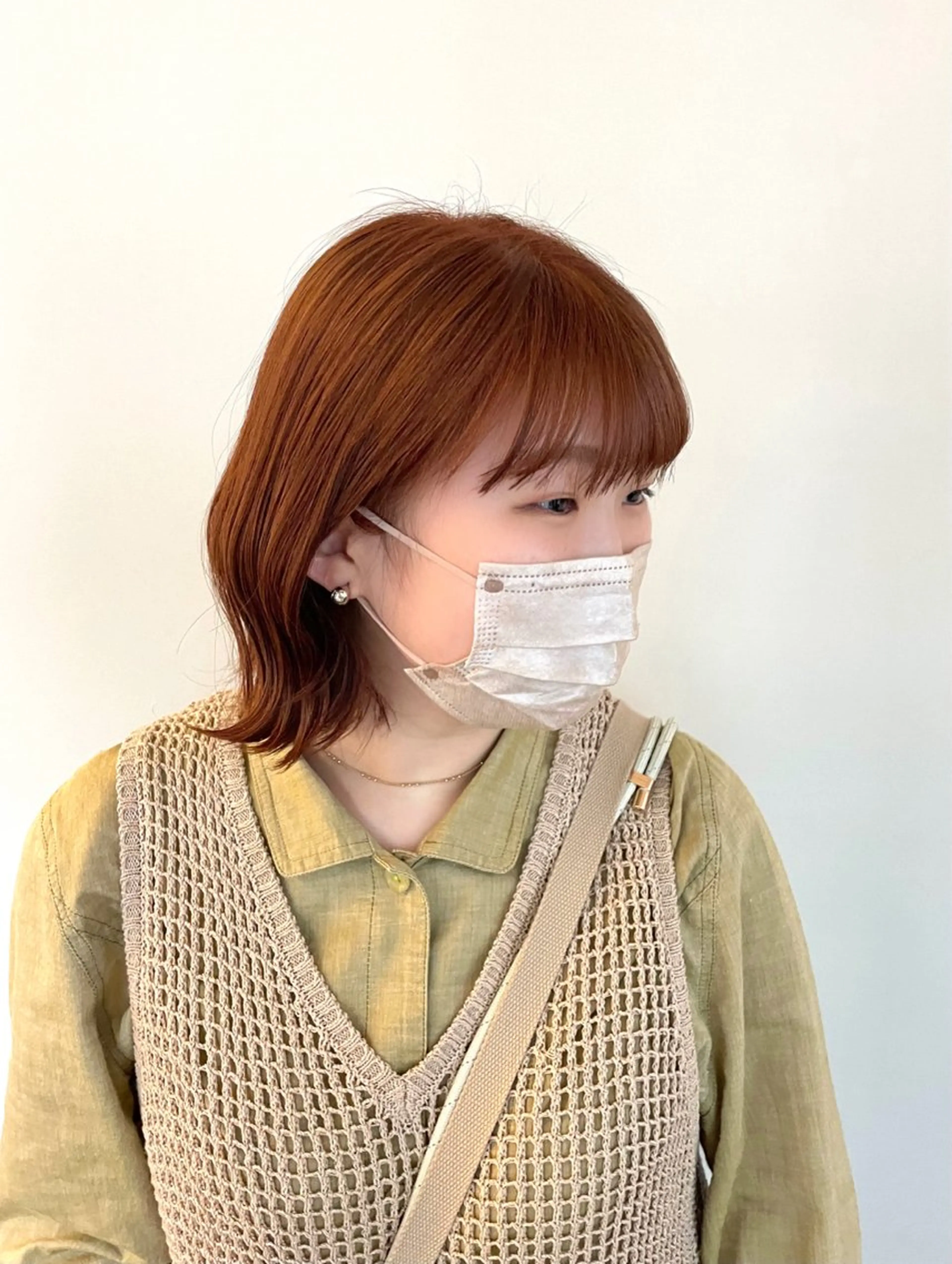 ミディアム カラー ブラウンカラー オレンジ オレンジブラウン ボブ くびれヘア TIECHEL所属・韓国ナチュラル・ ベージュ/落合夏希のヘアスタイル