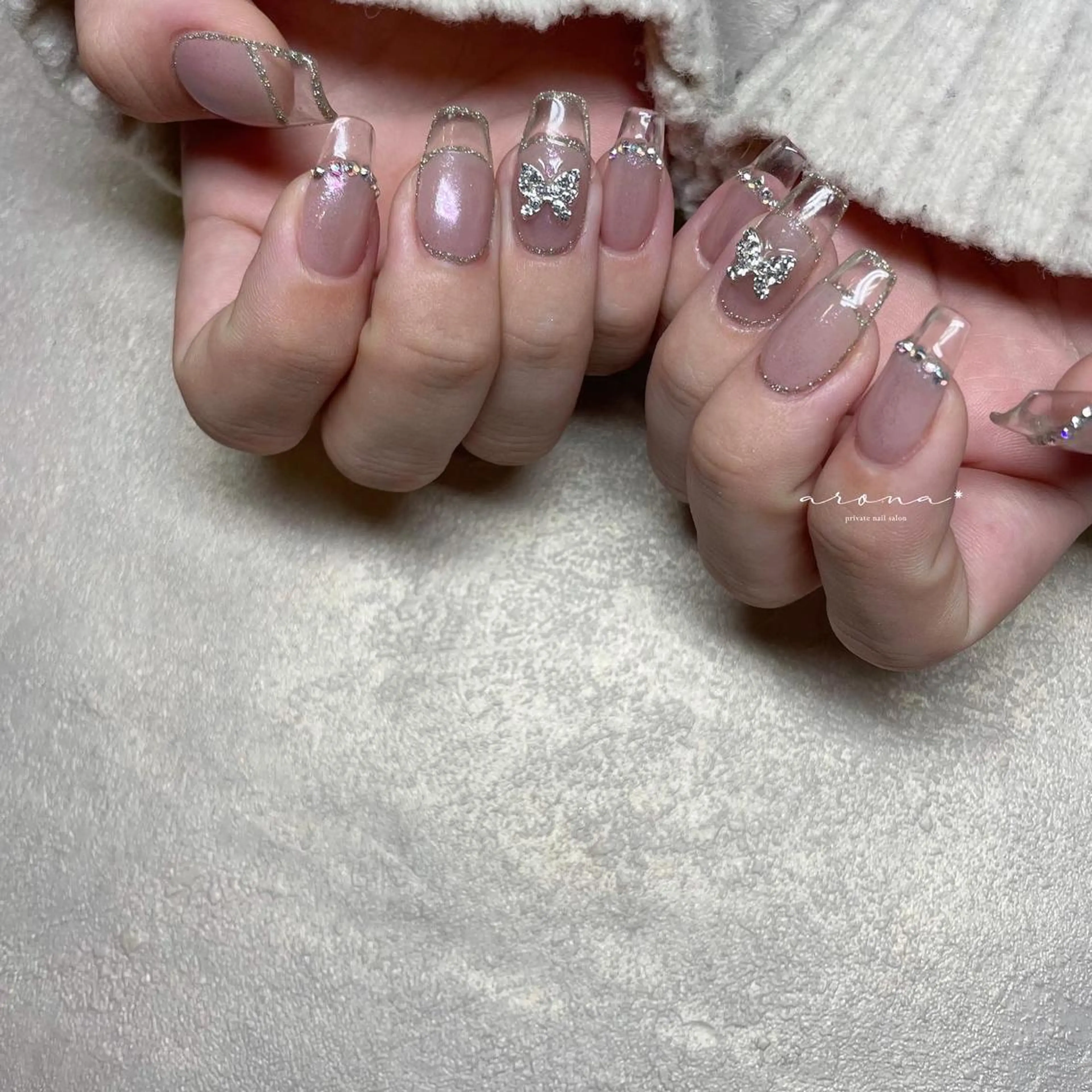 ネイル クリアネイル 長さ出し フレンチネイル ハンドネイル nail salon ✷aronaのネイルデザイン