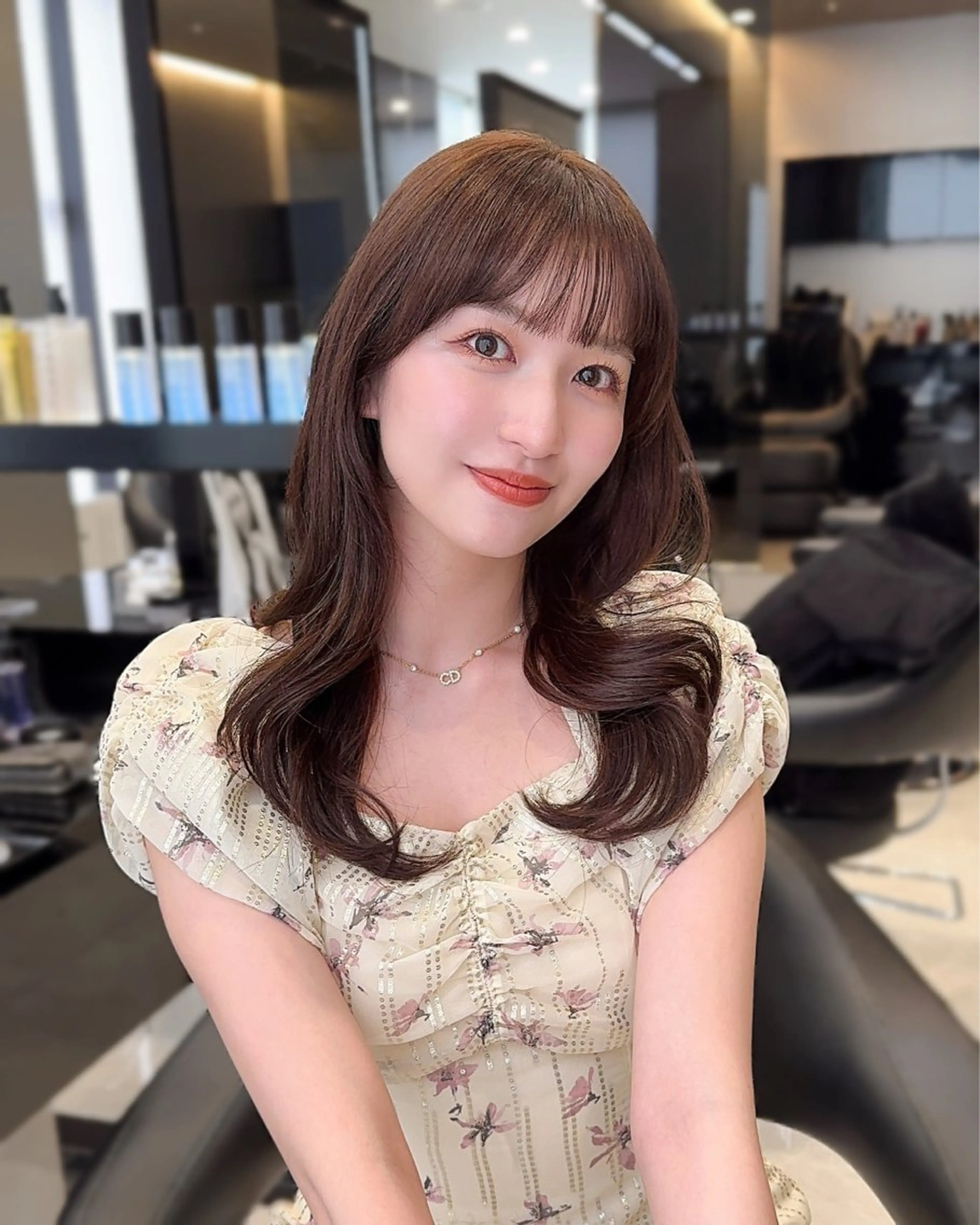 セミロング 韓国風ヘア レイヤーカット 似合わせカット シースルーバング HARUKI MINATO JAPAN福岡所属・モテ髪レイヤー /韓国ヘアNOBUのヘアスタイル