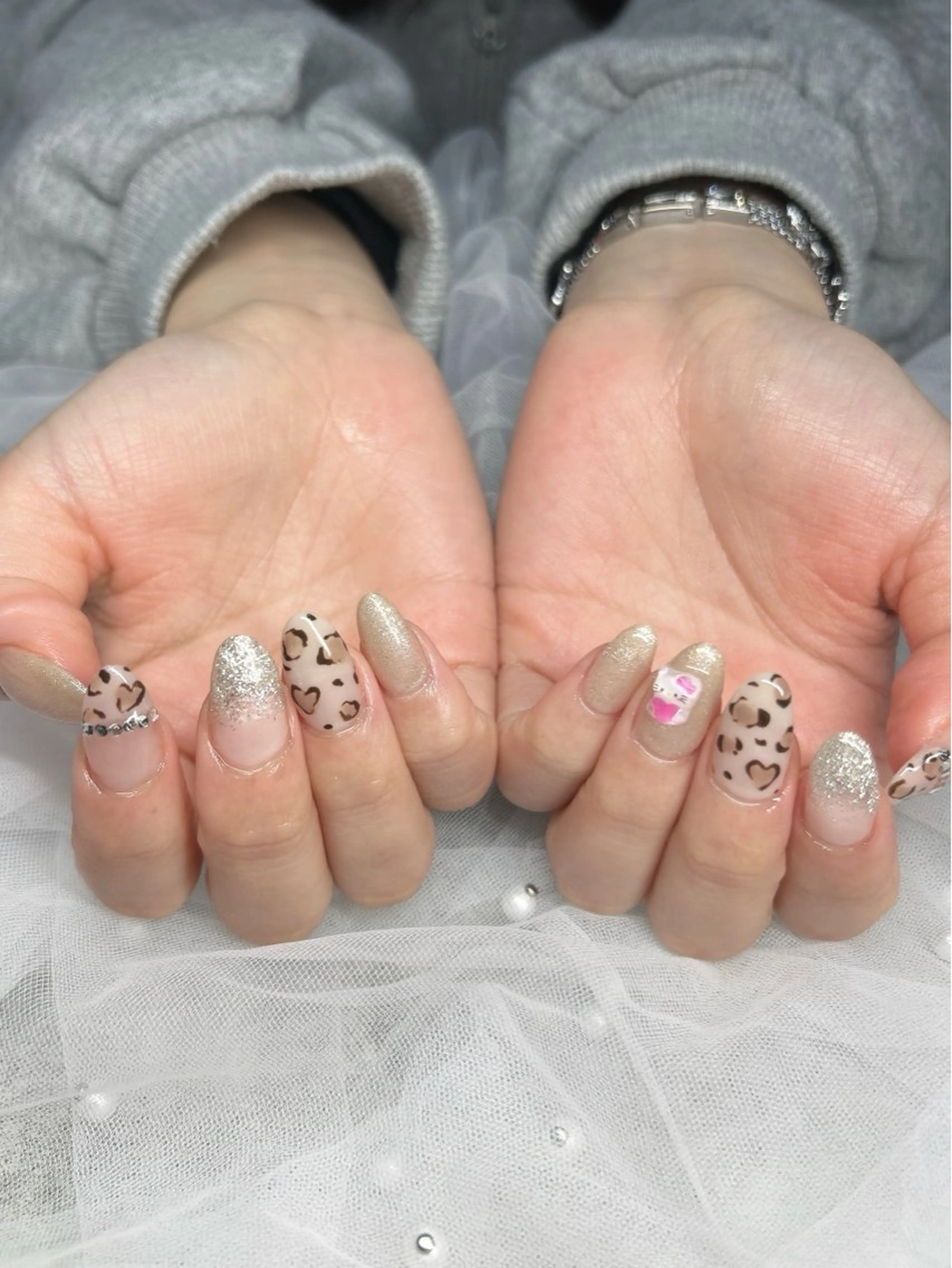 ネイル アニマル柄 アートネイル ハート ハンドネイル ten nail salon　かえでのネイルデザイン